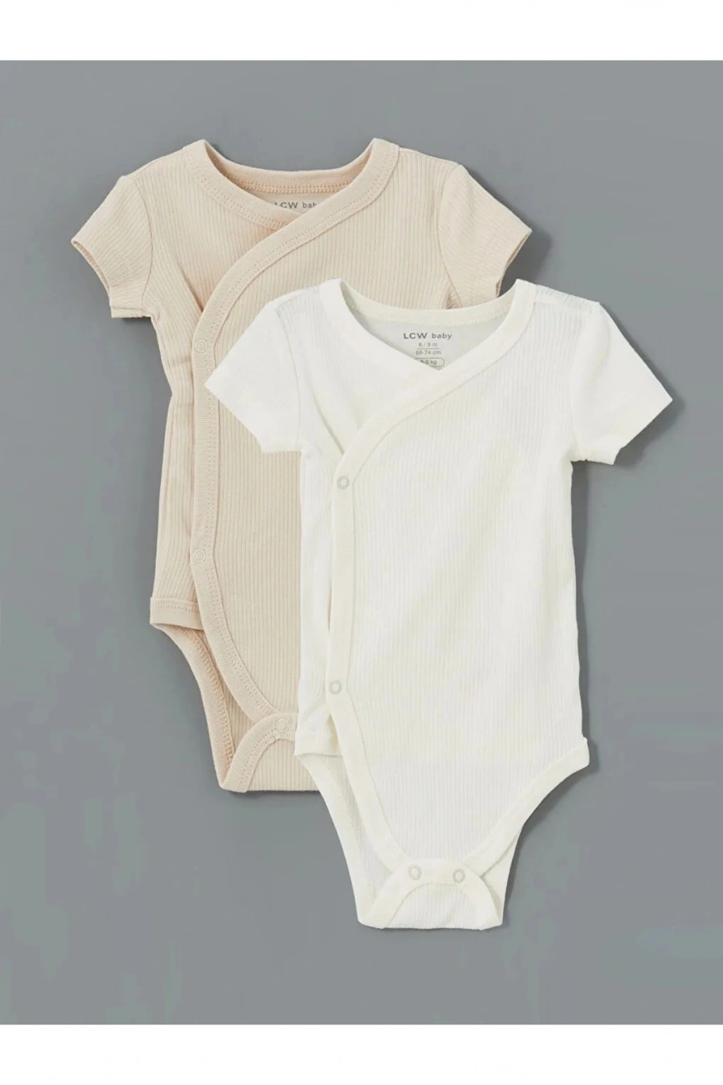 LCW baby Ekru Bisiklet Yaka Kız Bebek Çıtçıtlı Body 2li