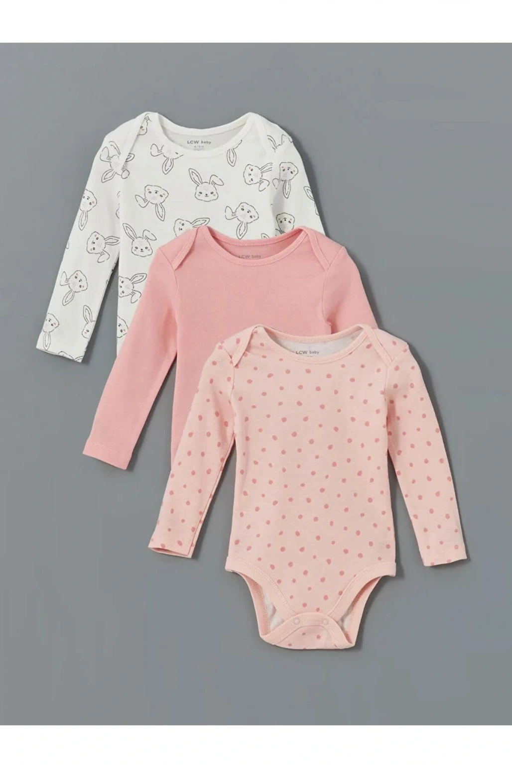 LCW baby Ekru Bisiklet Yaka Kız Bebek Çıtçıtlı Body 3lü