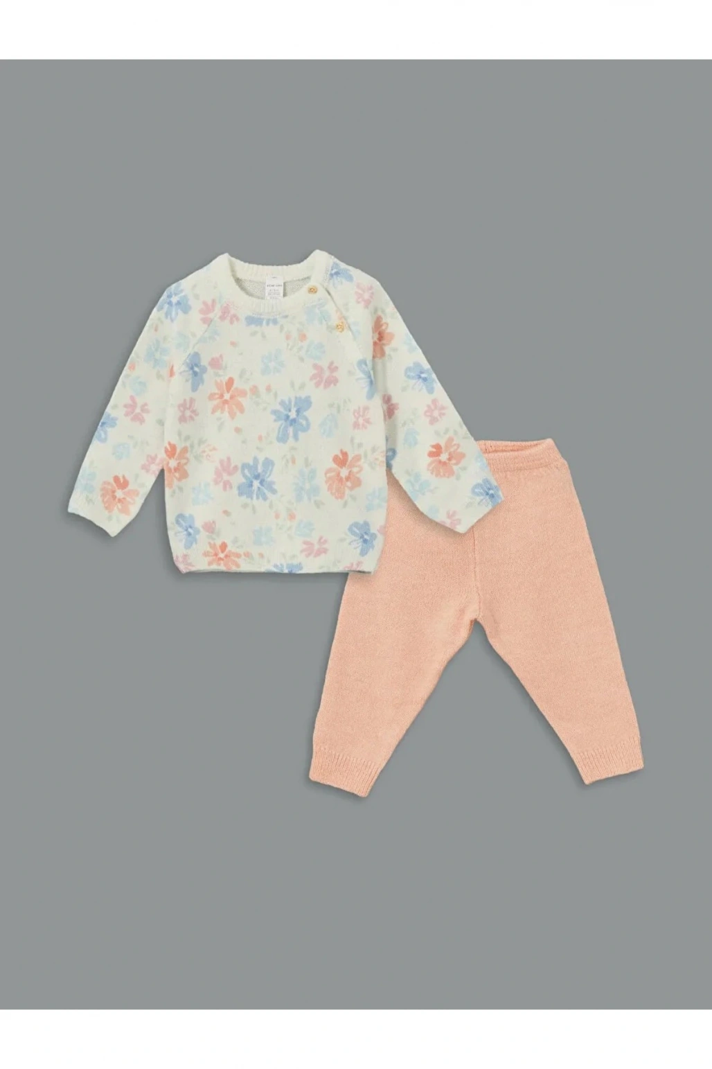 LCW baby Ekru Bisiklet Yaka Uzun Kollu Baskılı Kız Bebek Sweatshirt ve Eşofman Alt 2li Takım