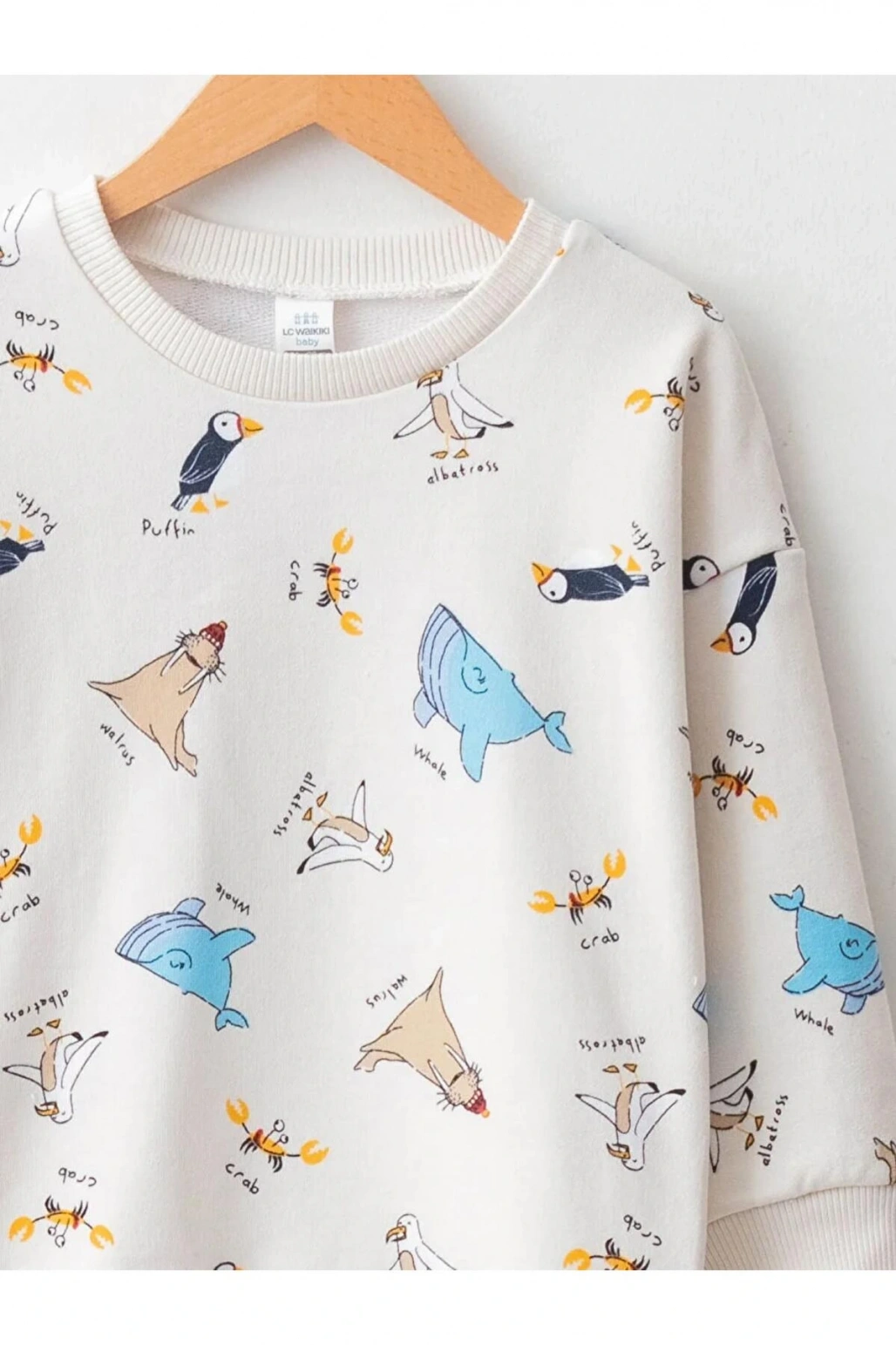 LCW baby Ekru Bisiklet Yaka Uzun Kollu Baskılı Pamuklu Erkek Bebek Sweatshirt