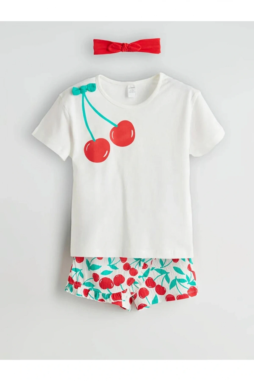 LCW baby Ekru Kız Bebek Tişört Şort Saç Bandı 3lü Takım