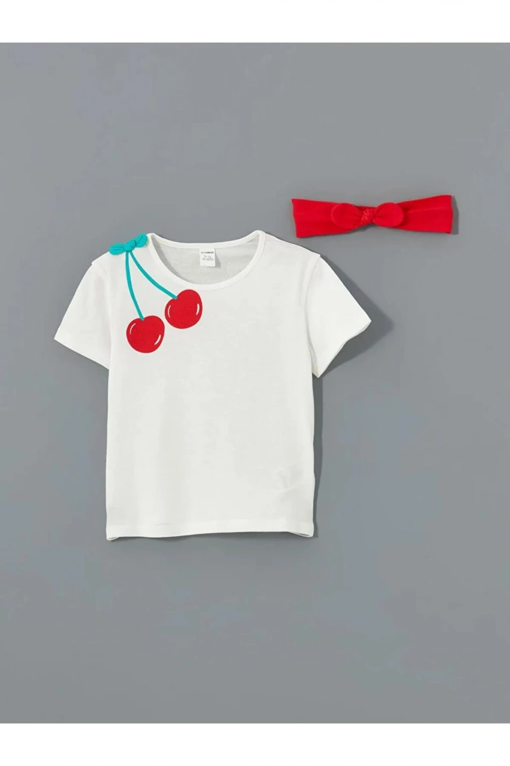 LCW baby Ekru Kız Bebek Tişört Şort Saç Bandı 3lü Takım