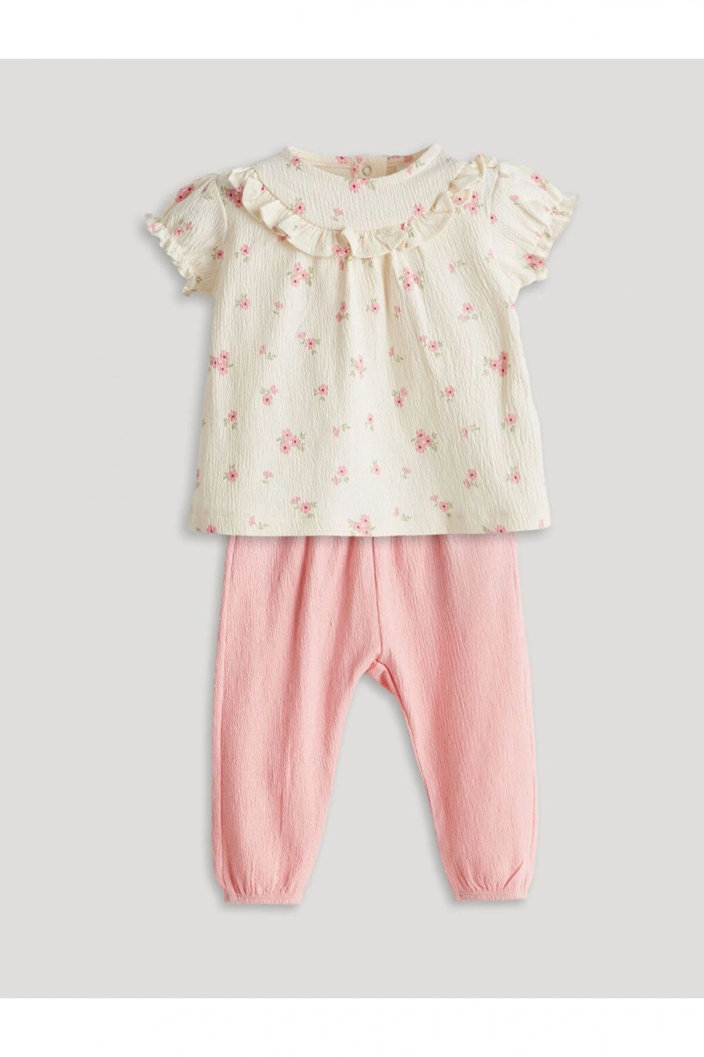 LCW baby Fırfırlı Çiçekli Kız Bebek Bluz ve Pantolon 2li