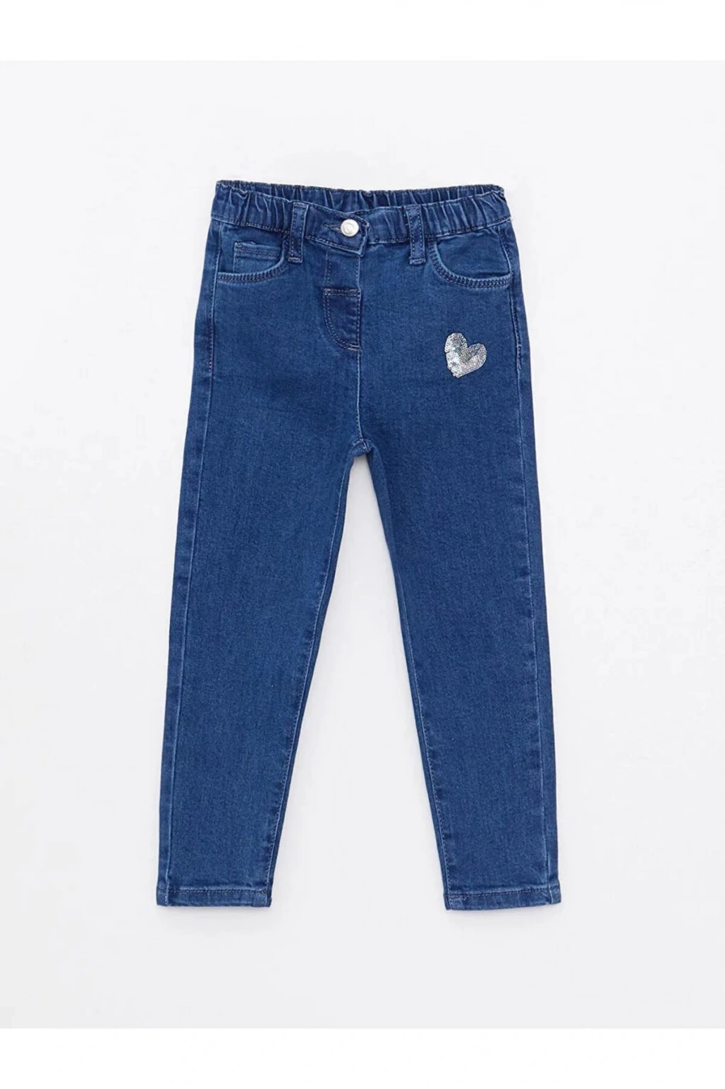 LCW baby İndigo Beli Lastikli Nakışlı Kız Bebek Jean Pantolon