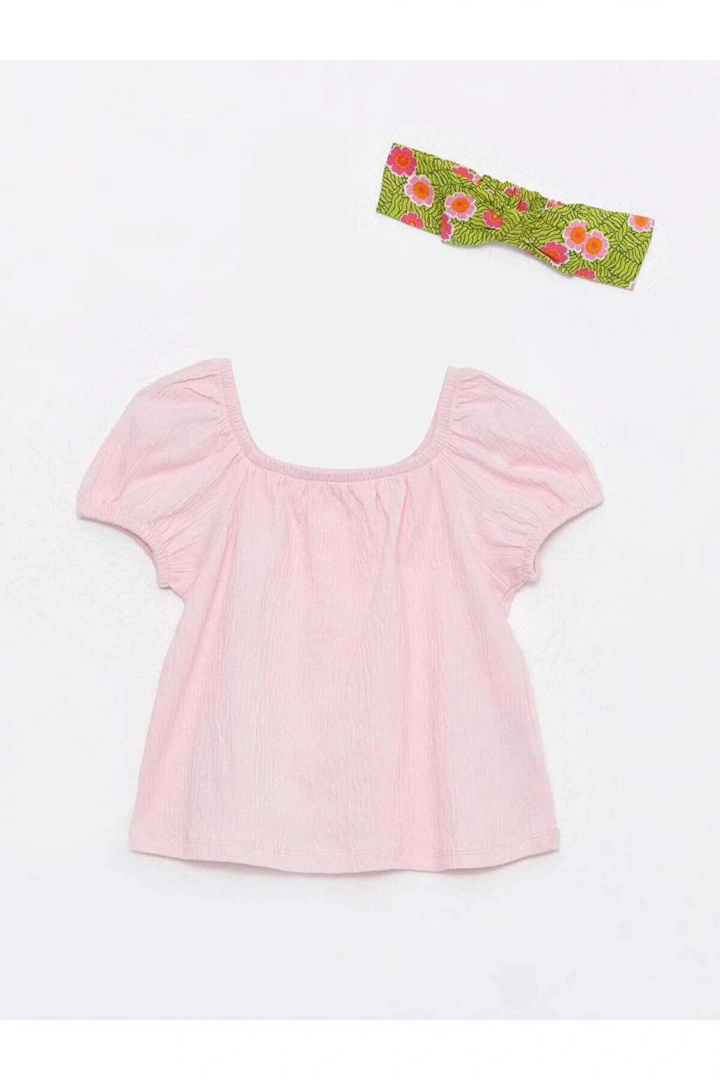 LCW baby Kare Yaka Kısa Kollu Kız Bebek 3lü Takım