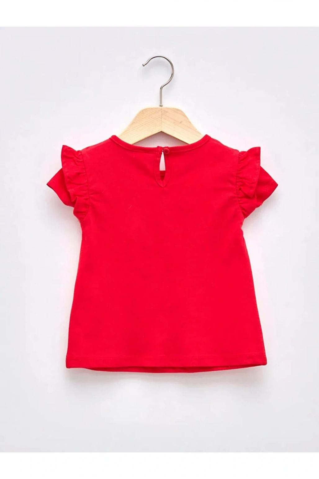 LCW baby Kırmızı Bisiklet Yaka Kısa Kol Baskılı Kız Bebek Tişört