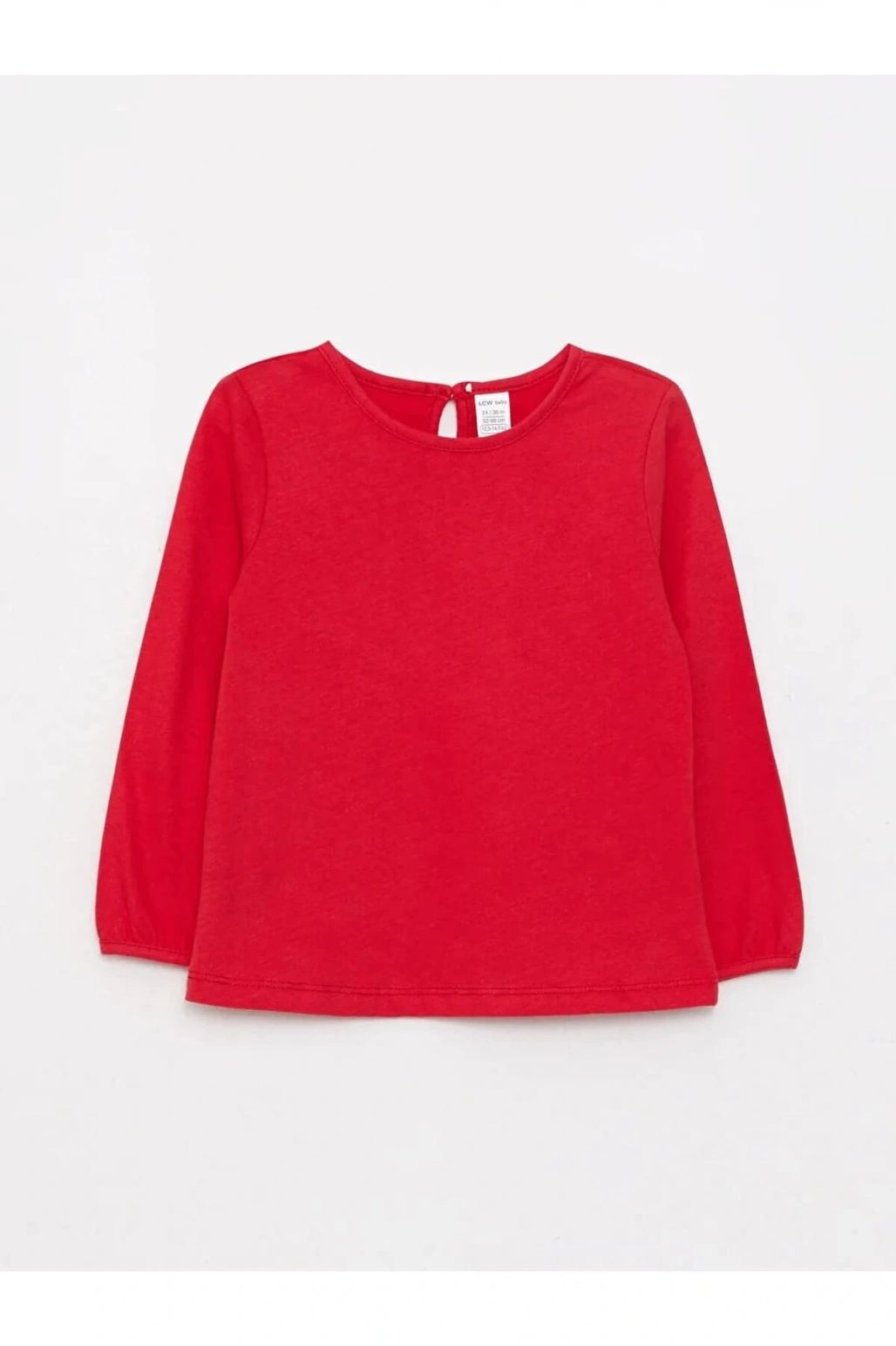 LCW baby Kırmızı Bisiklet Yaka Uzun Kol Basic Kız Bebek Tişört