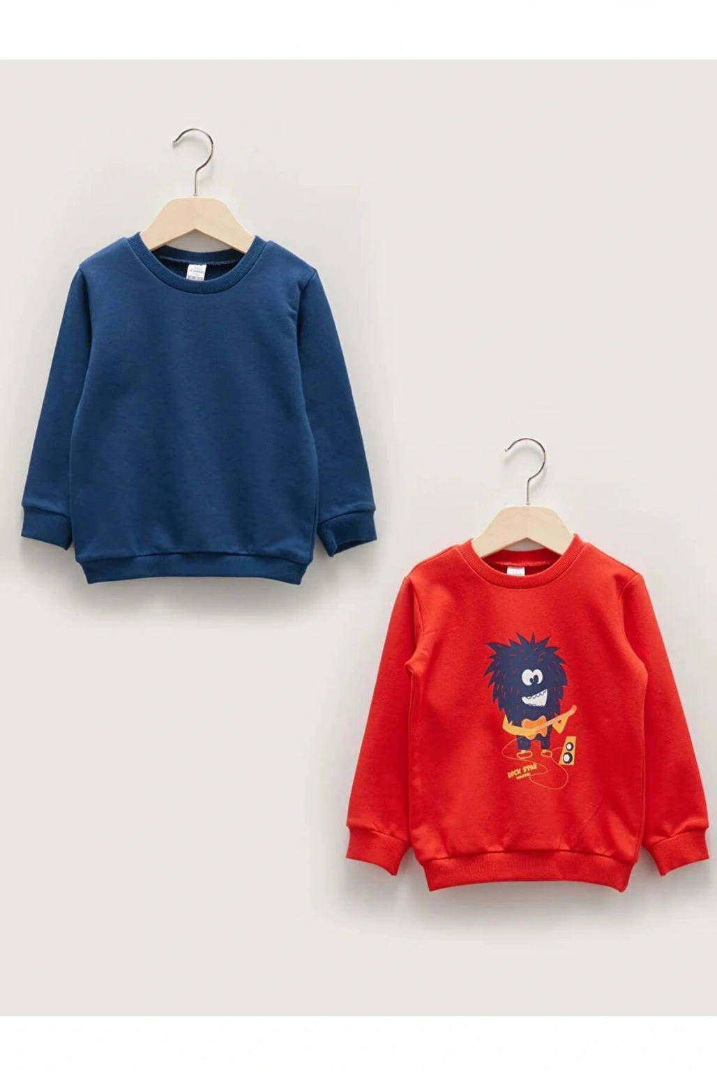 LCW baby Kırmızı Bisiklet Yaka Uzun Kollu Erkek Bebek Sweatshirt 2li
