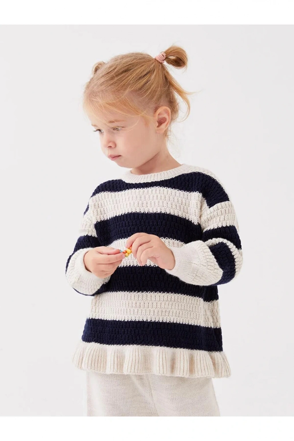 LCW baby Lacivert Bisiklet Yaka Kız Bebek Triko Kazak ve Pantolon 2li