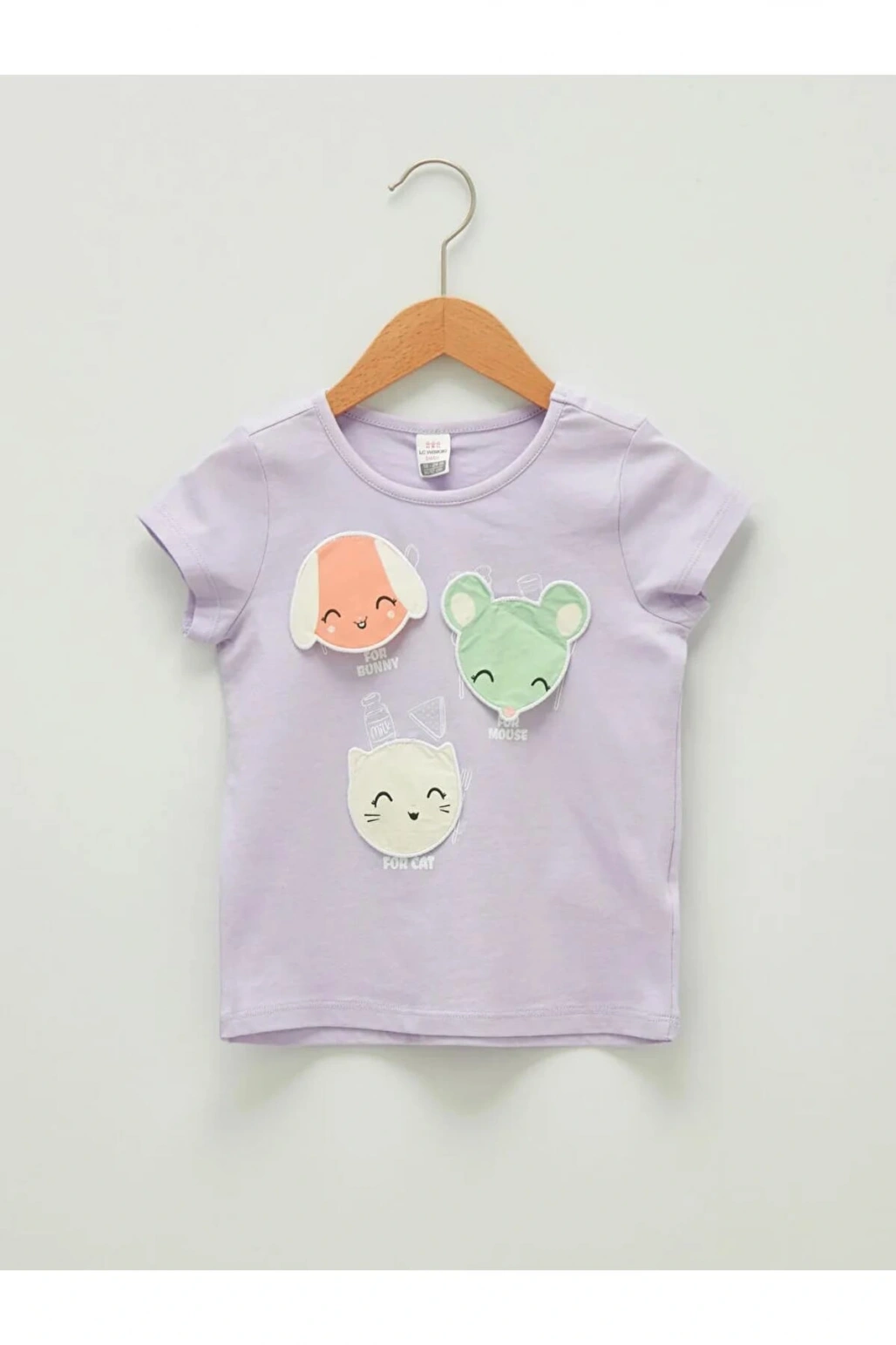 LCW baby Lila Bisiklet Yaka Kısa Kol Baskılı Pamuklu Kız Bebek Tişört
