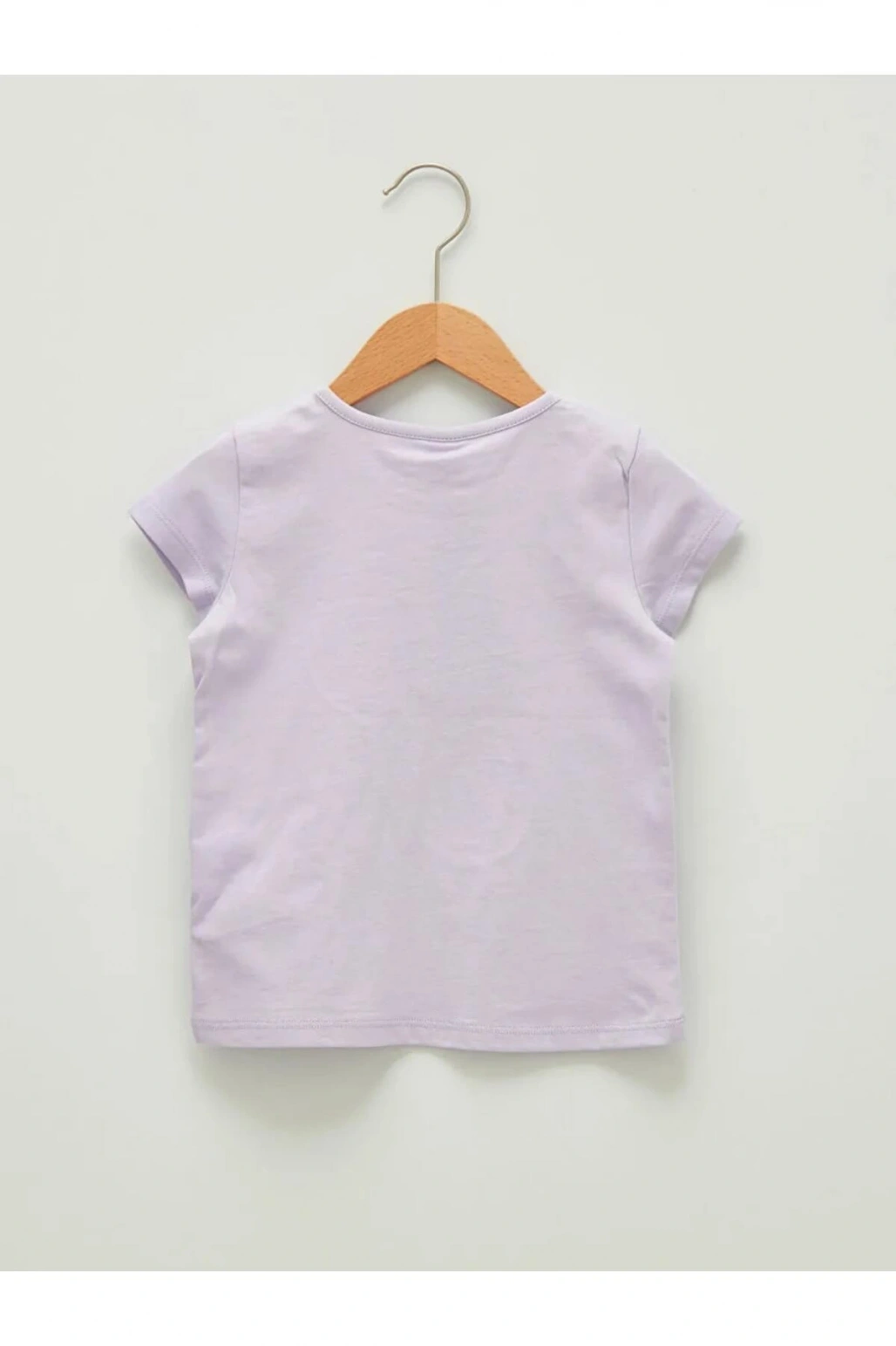 LCW baby Lila Bisiklet Yaka Kısa Kol Baskılı Pamuklu Kız Bebek Tişört