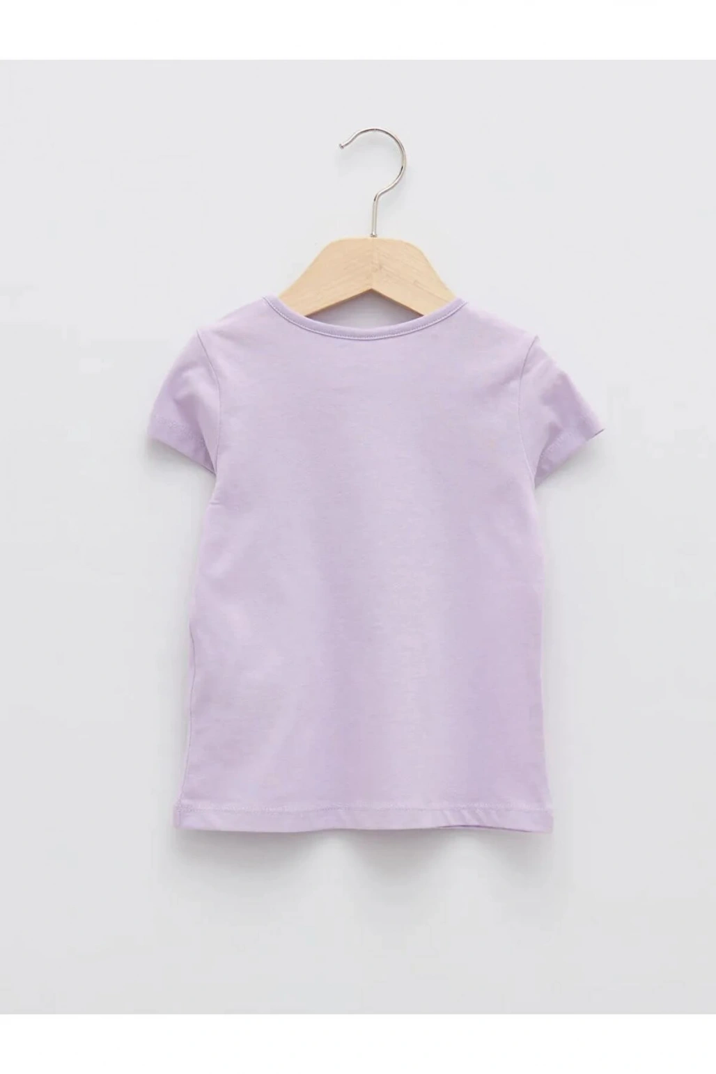 LCW baby Lila Bisiklet Yaka Kısa Kollu Baskılı Kız Bebek Tişört