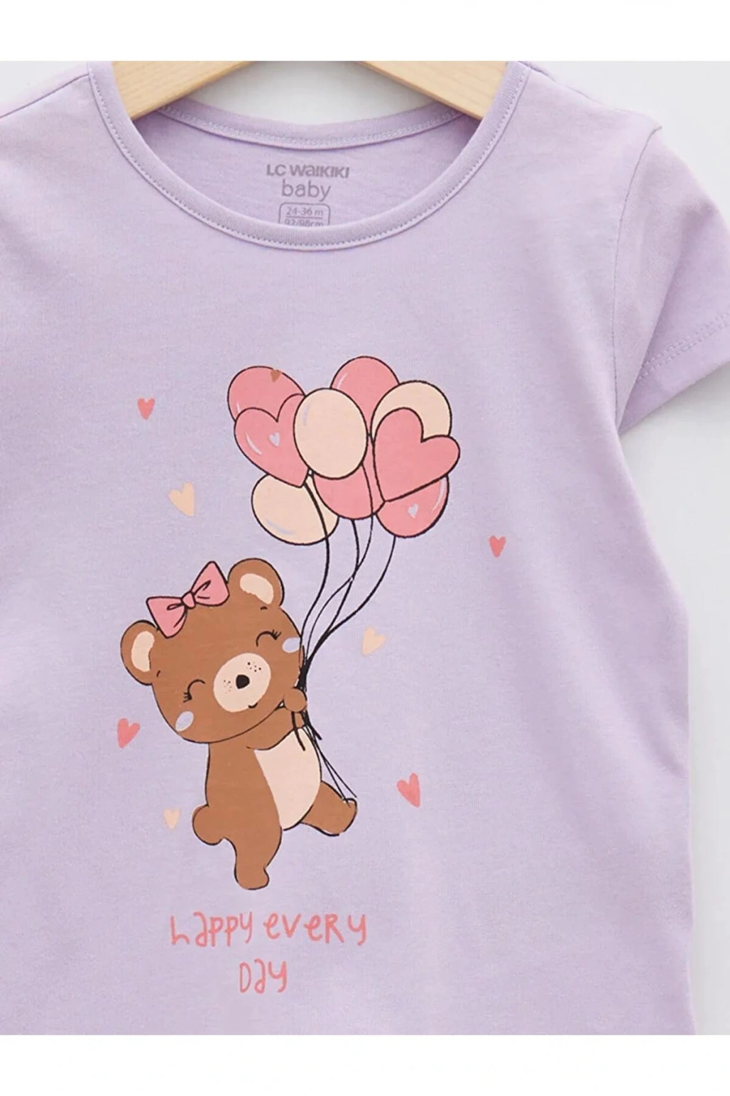 LCW baby Lila Bisiklet Yaka Kısa Kollu Baskılı Kız Bebek Tişört