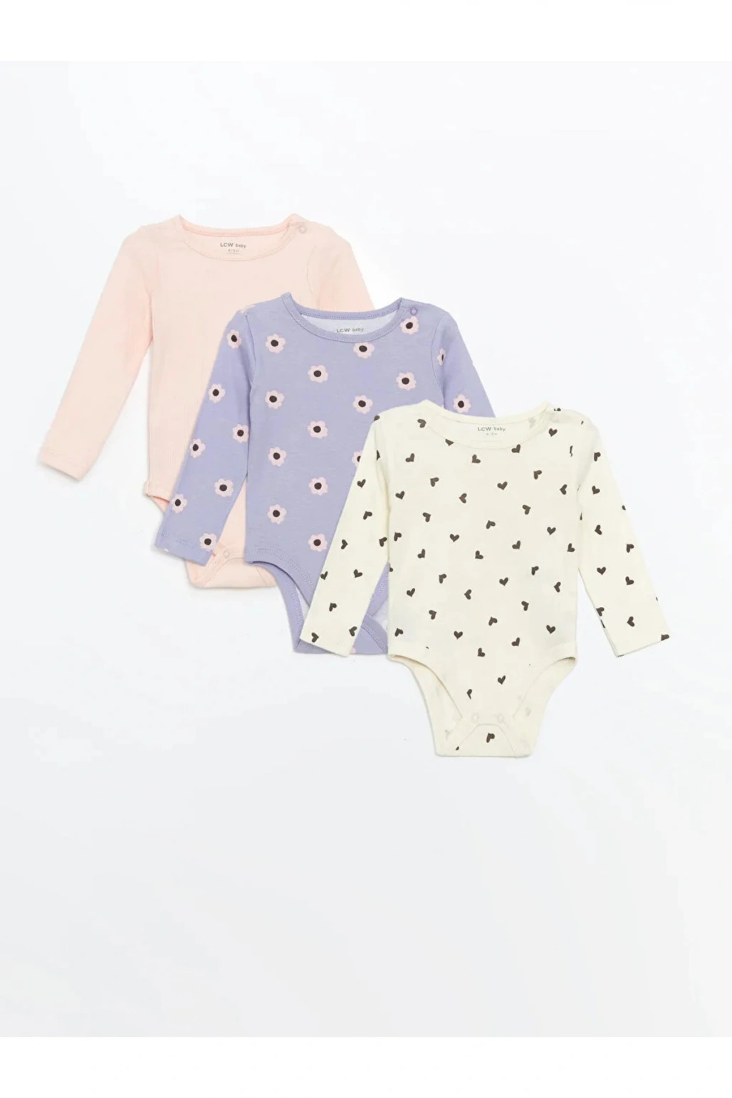 LCW baby Lila Bisiklet Yaka Kız Bebek Çıtçıtlı Body 3lü
