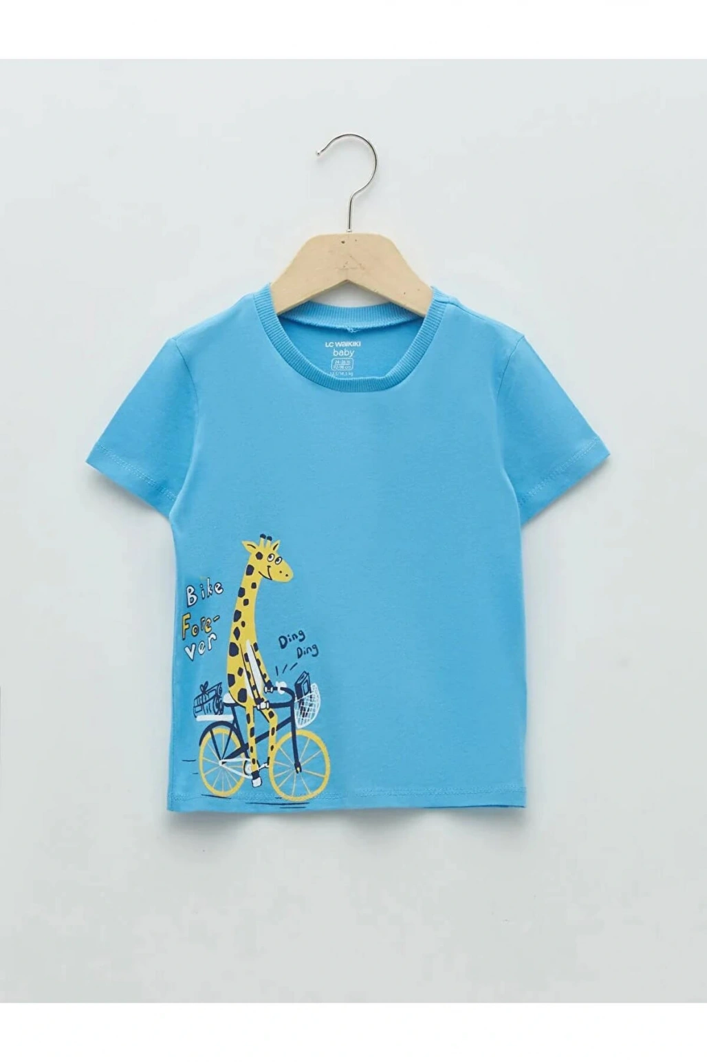 LCW baby Mavi Bisiklet Yaka Kısa Kollu Baskılı Erkek Bebek Tişört