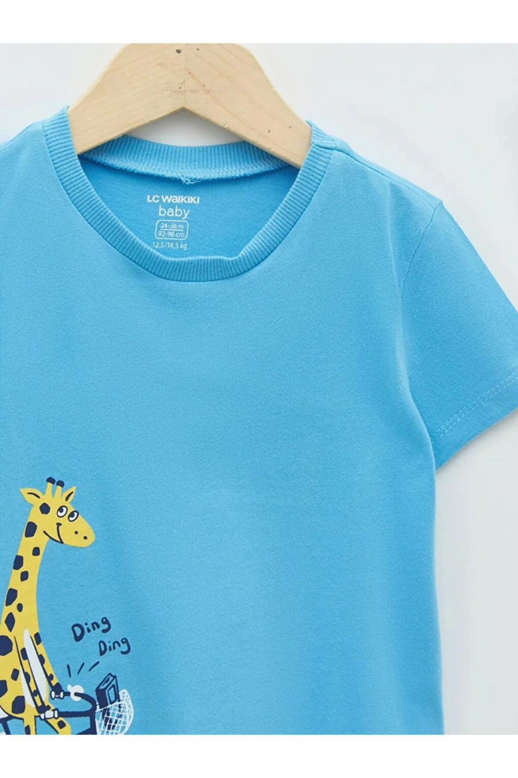 LCW baby Mavi Bisiklet Yaka Kısa Kollu Baskılı Erkek Bebek Tişört