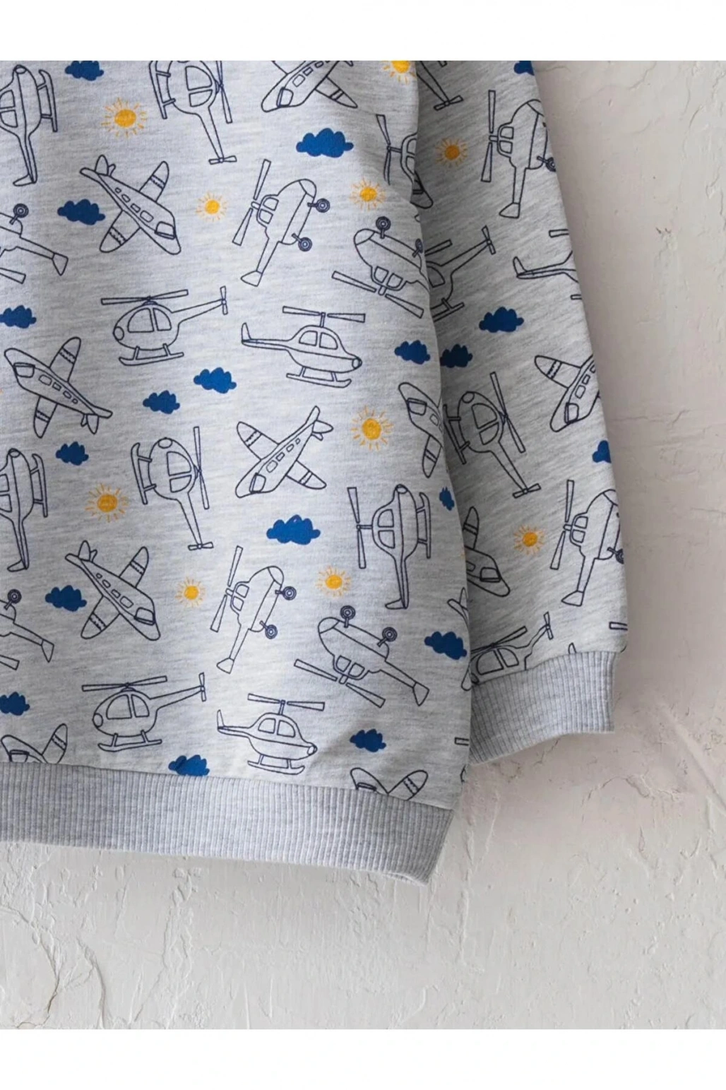 LCW baby Mavi Bisiklet Yaka Uzun Kol Baskılı Erkek Bebek Sweatshirt 2li