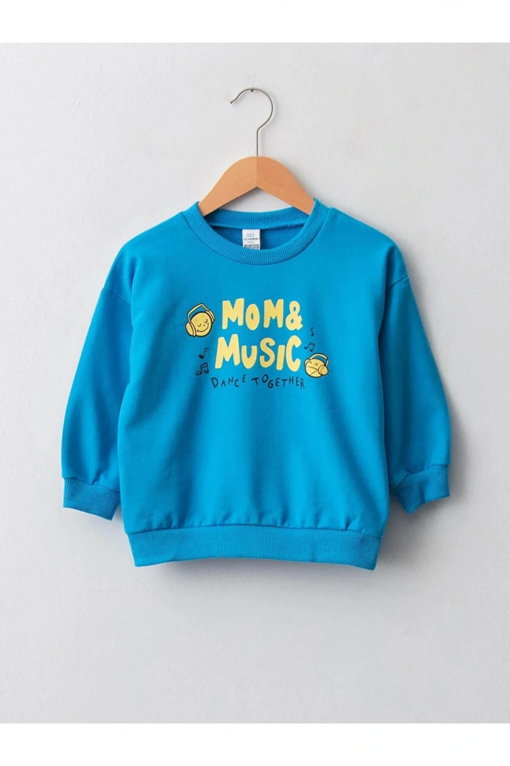 LCW baby Mavi Bisiklet Yaka Uzun Kollu Baskılı Pamuklu Erkek Bebek Sweatshirt