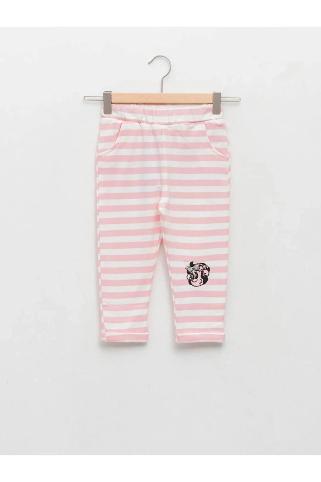 LCW baby Pembe Beli Lastikli Nostaljik Maymun Baskılı Pamuklu Bebek Eşofman Alt