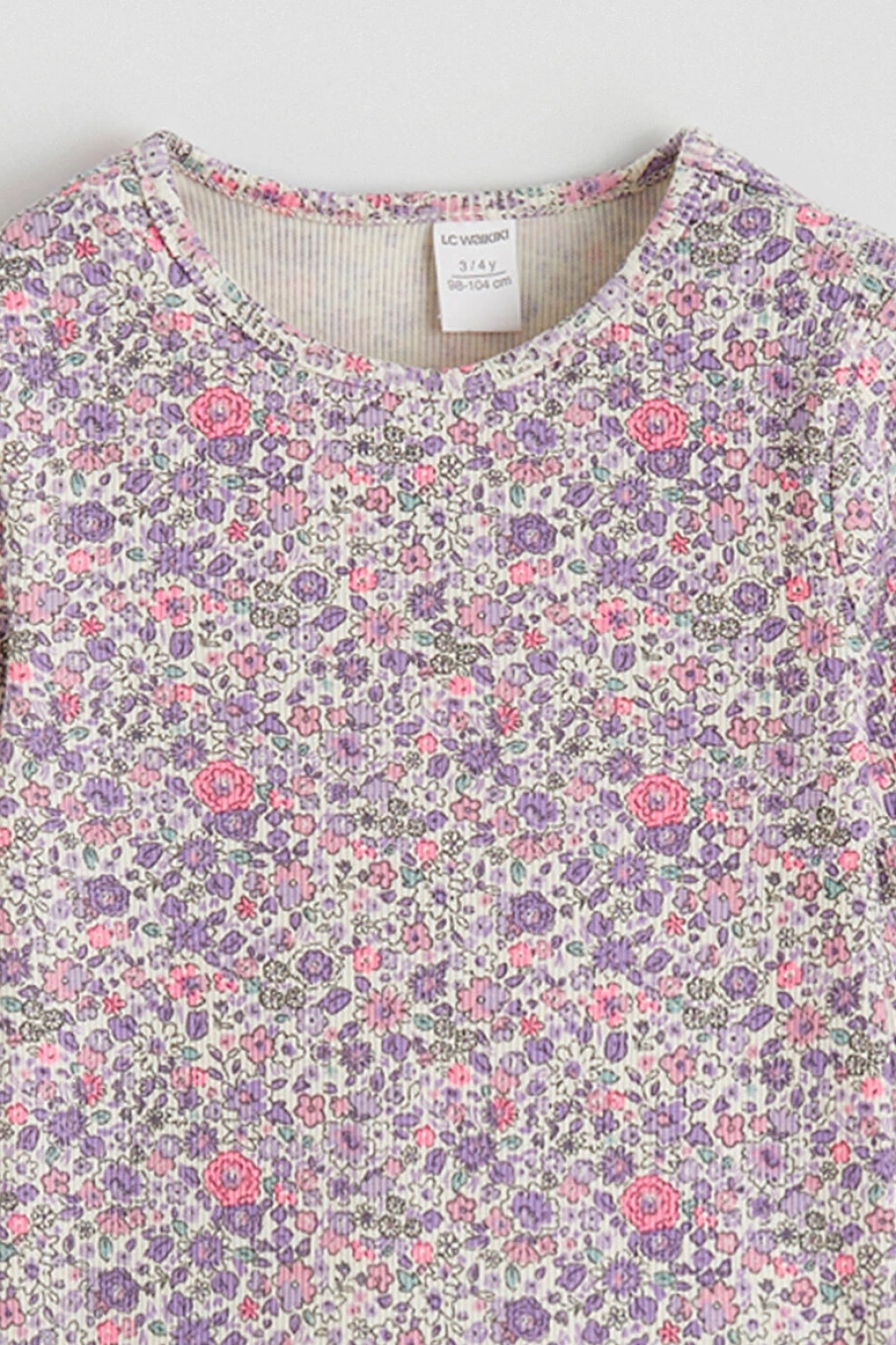 LCW baby Pembe Bisiklet Yaka Çiçekli Kız Çocuk Tişört