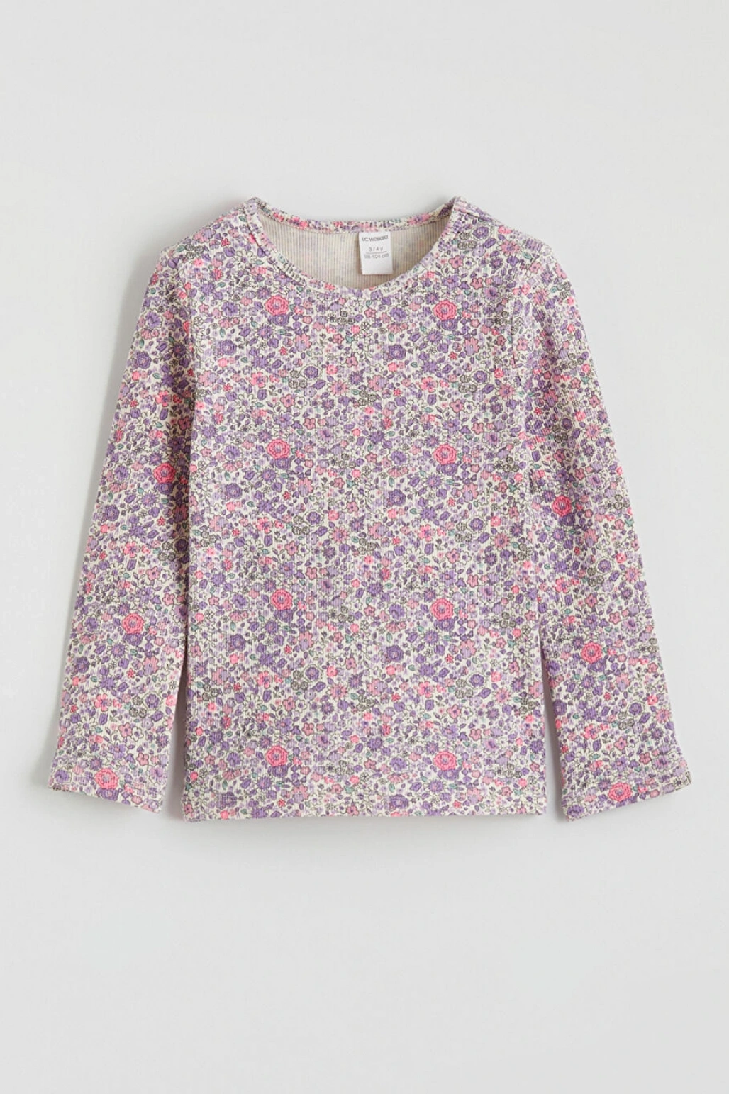 LCW baby Pembe Bisiklet Yaka Çiçekli Kız Çocuk Tişört