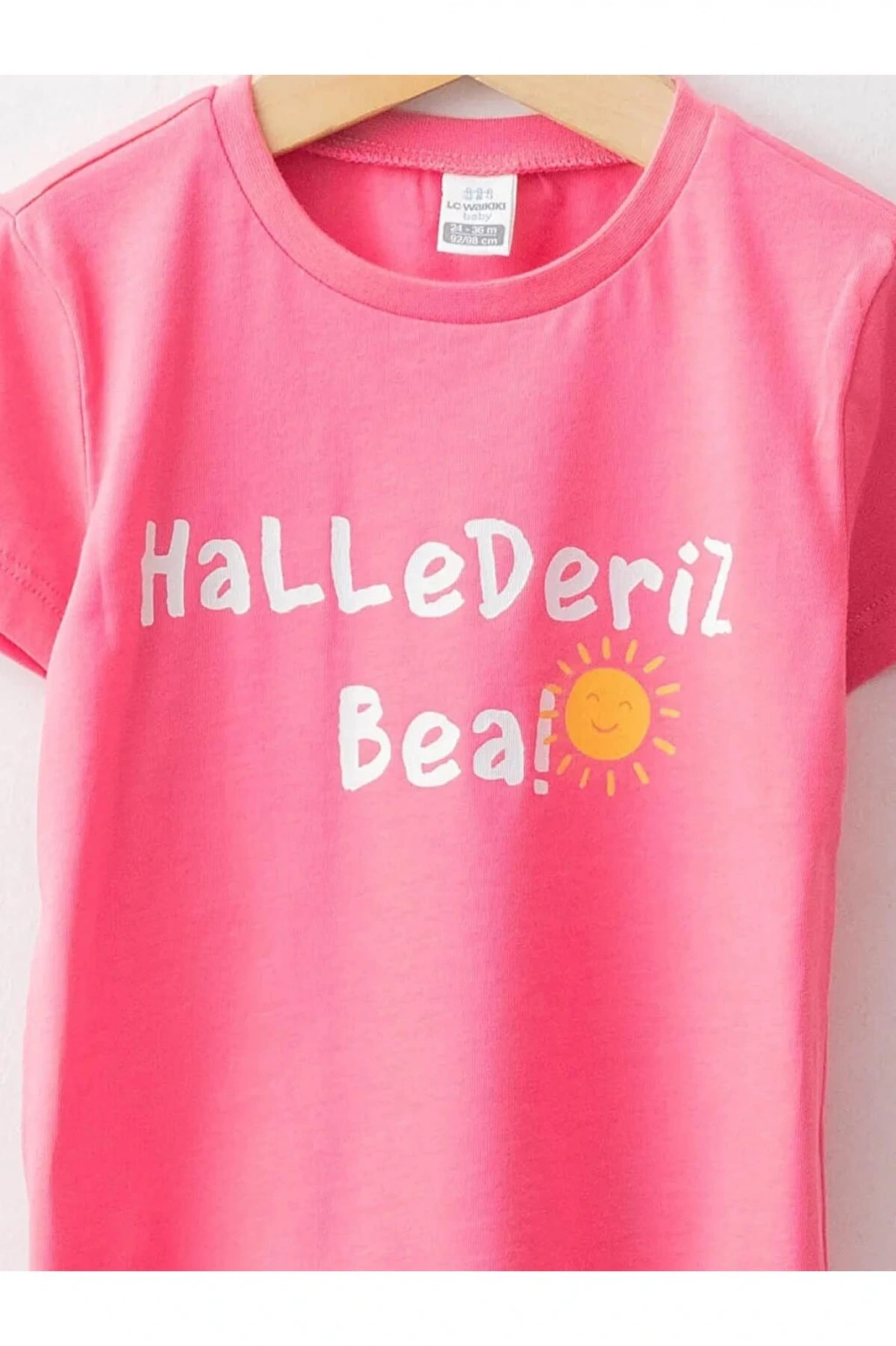 LCW baby Pembe Bisiklet Yaka Kısa Kollu Baskılı Erkek Bebek Tişört