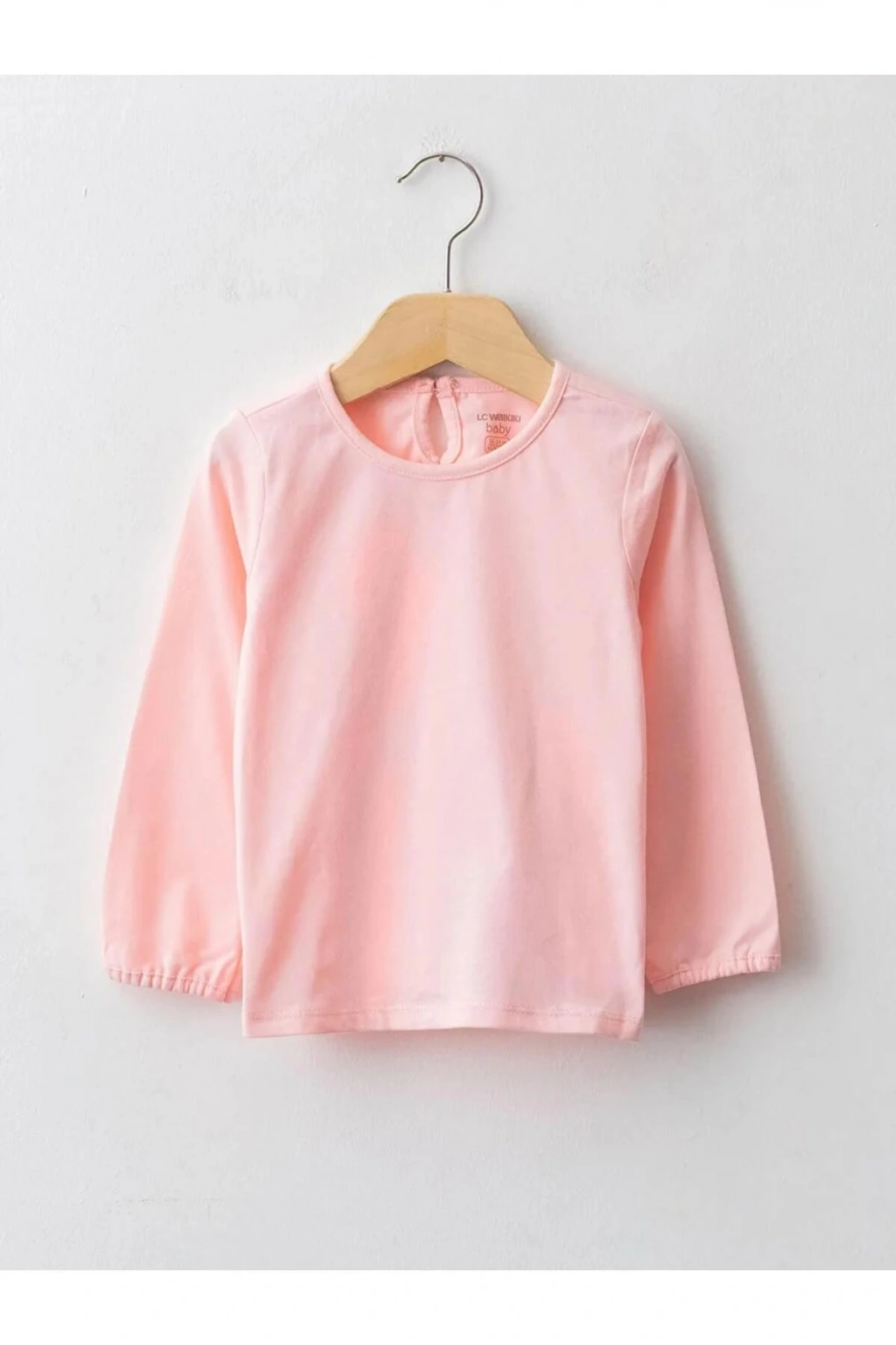 LCW baby Pembe Bisiklet Yaka Uzun Kol Basic Kız Bebek Tişört