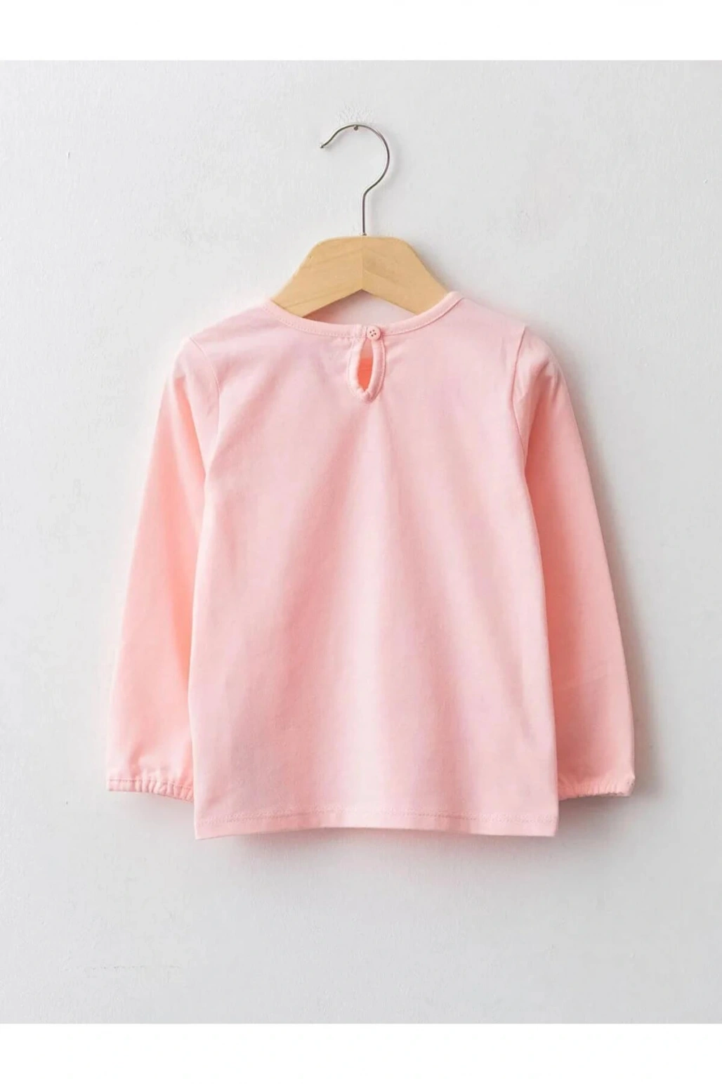 LCW baby Pembe Bisiklet Yaka Uzun Kol Basic Kız Bebek Tişört