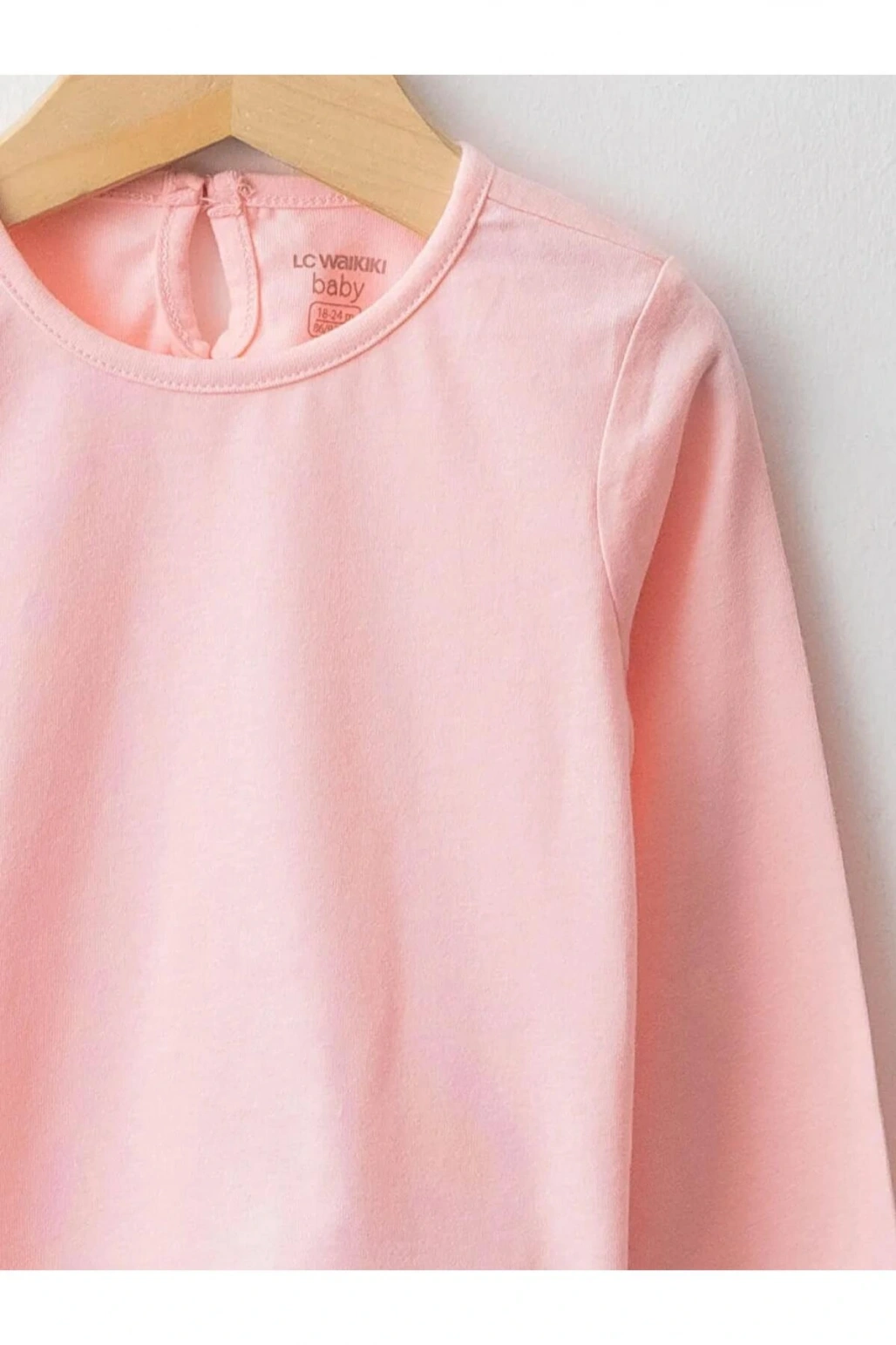 LCW baby Pembe Bisiklet Yaka Uzun Kol Basic Kız Bebek Tişört