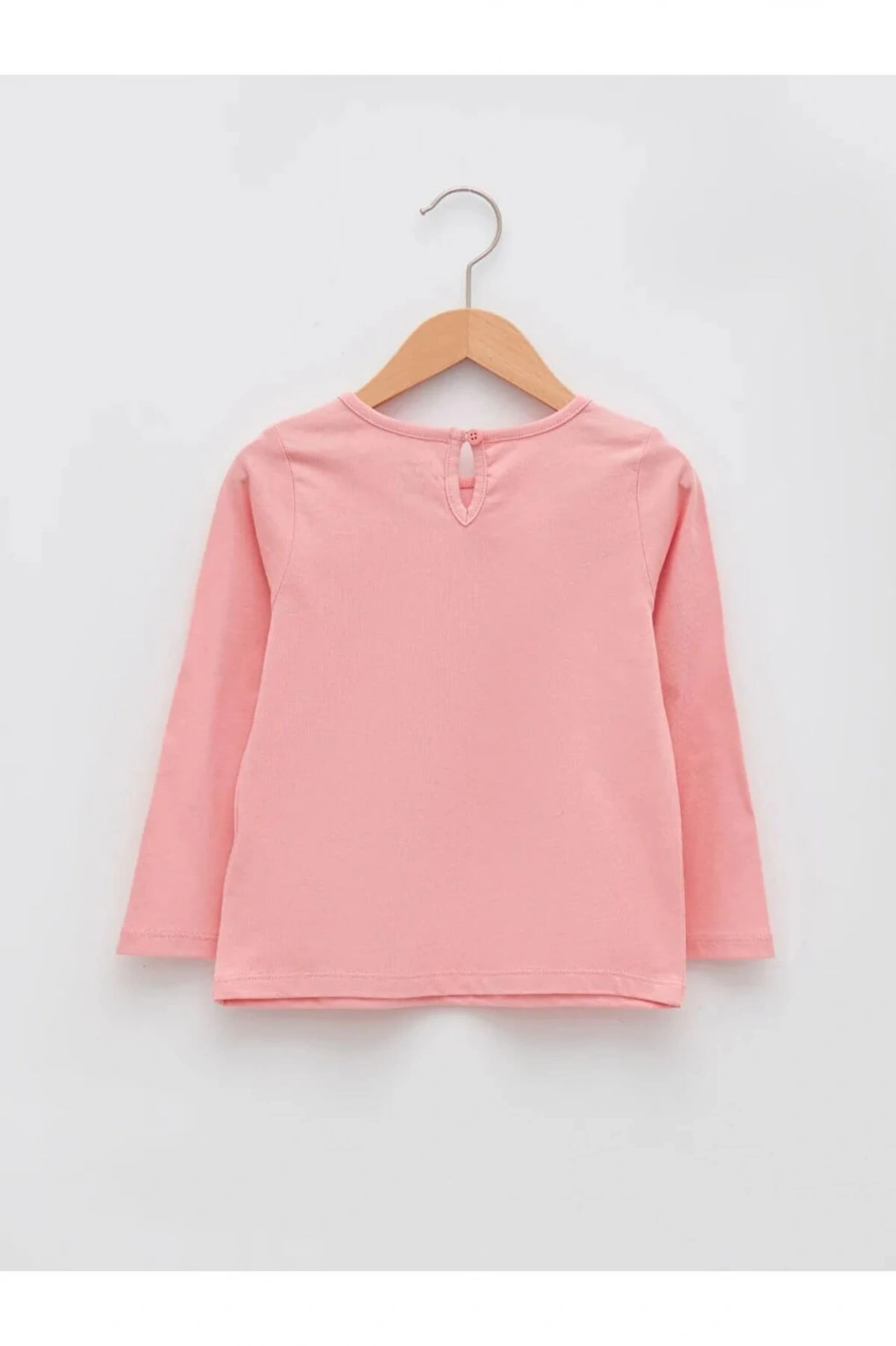 LCW baby Pembe Bisiklet Yaka Uzun Kol Baskılı Pamuklu Kız Bebek Tişört