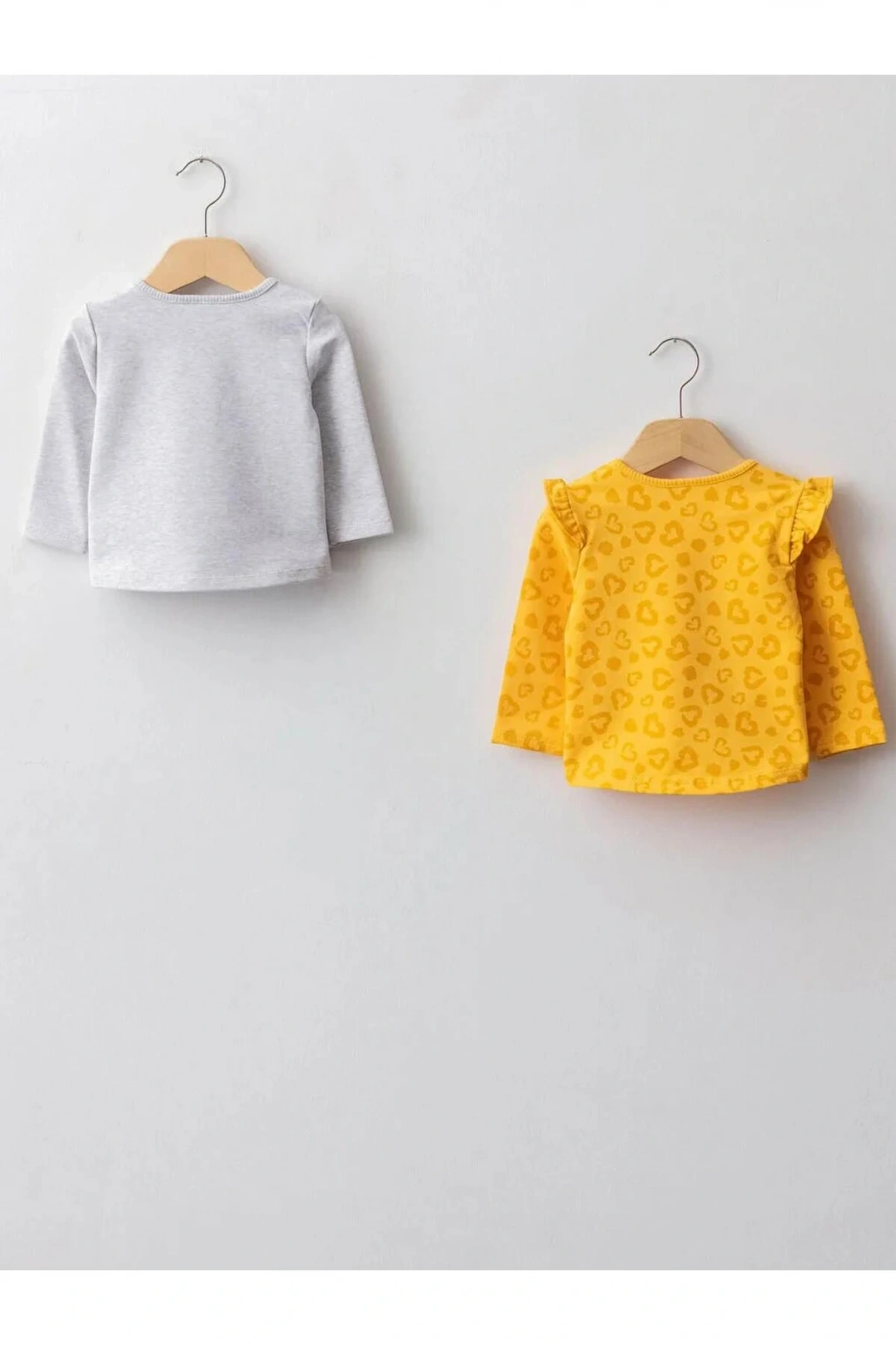 LCW baby Sarı Bisiklet Yaka Uzun Kol Kız Bebek Tişört 2li
