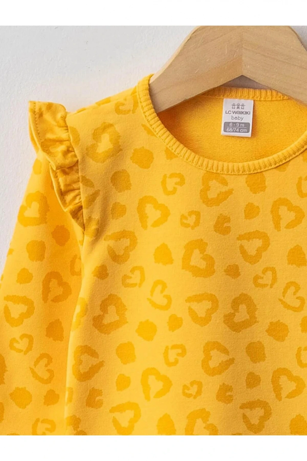 LCW baby Sarı Bisiklet Yaka Uzun Kol Kız Bebek Tişört 2li