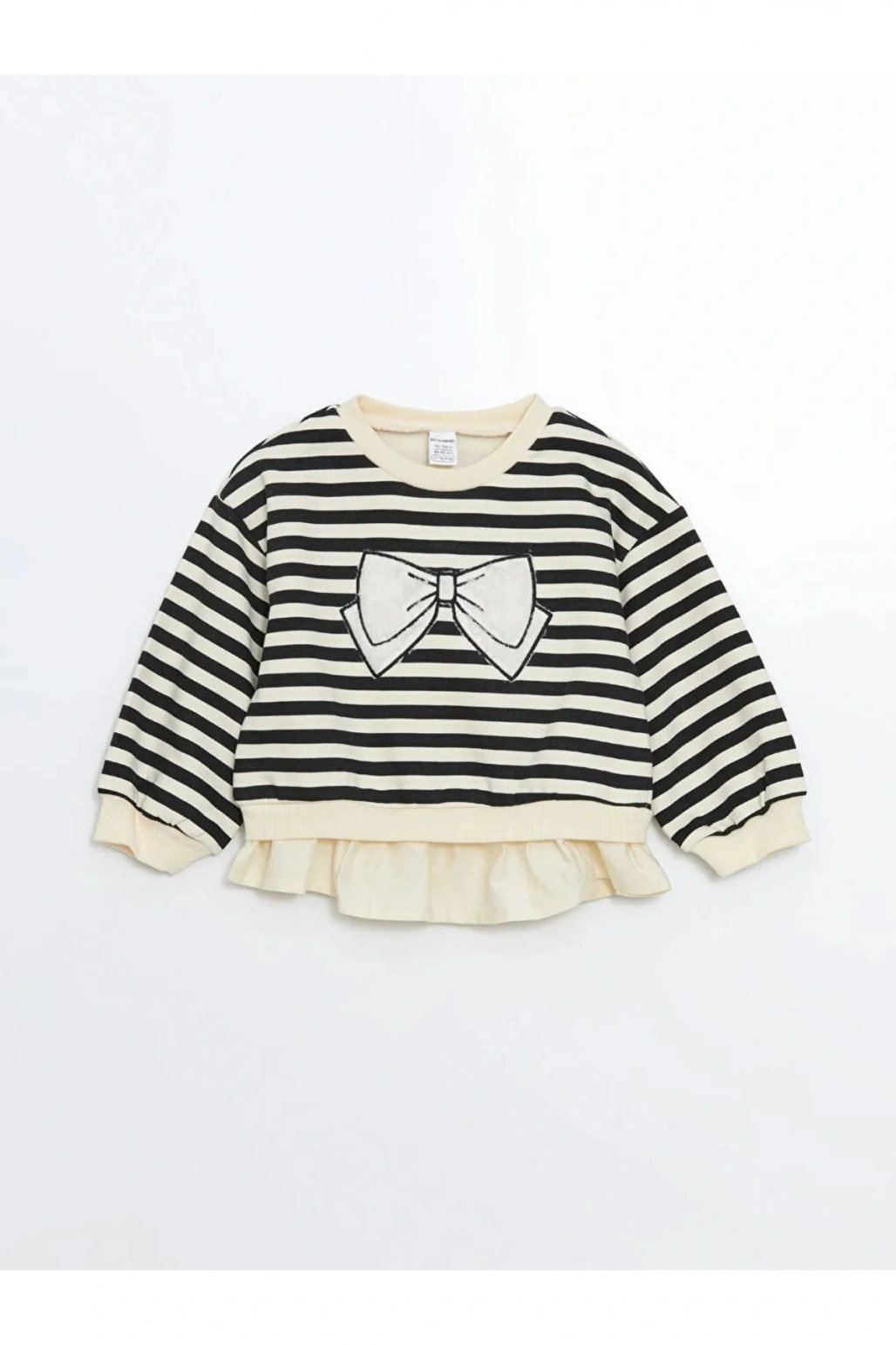 LCW baby Siyah Bisiklet Yaka Çizgili Kız Bebek Sweatshirt
