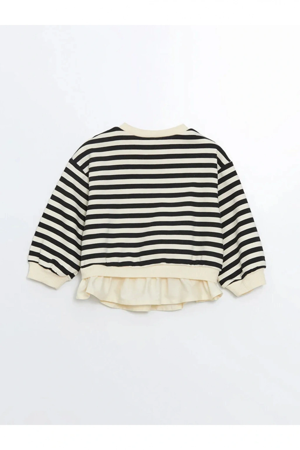 LCW baby Siyah Bisiklet Yaka Çizgili Kız Bebek Sweatshirt