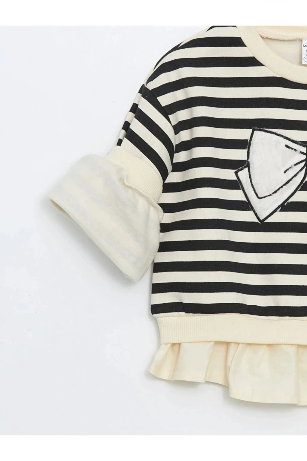 LCW baby Siyah Bisiklet Yaka Çizgili Kız Bebek Sweatshirt