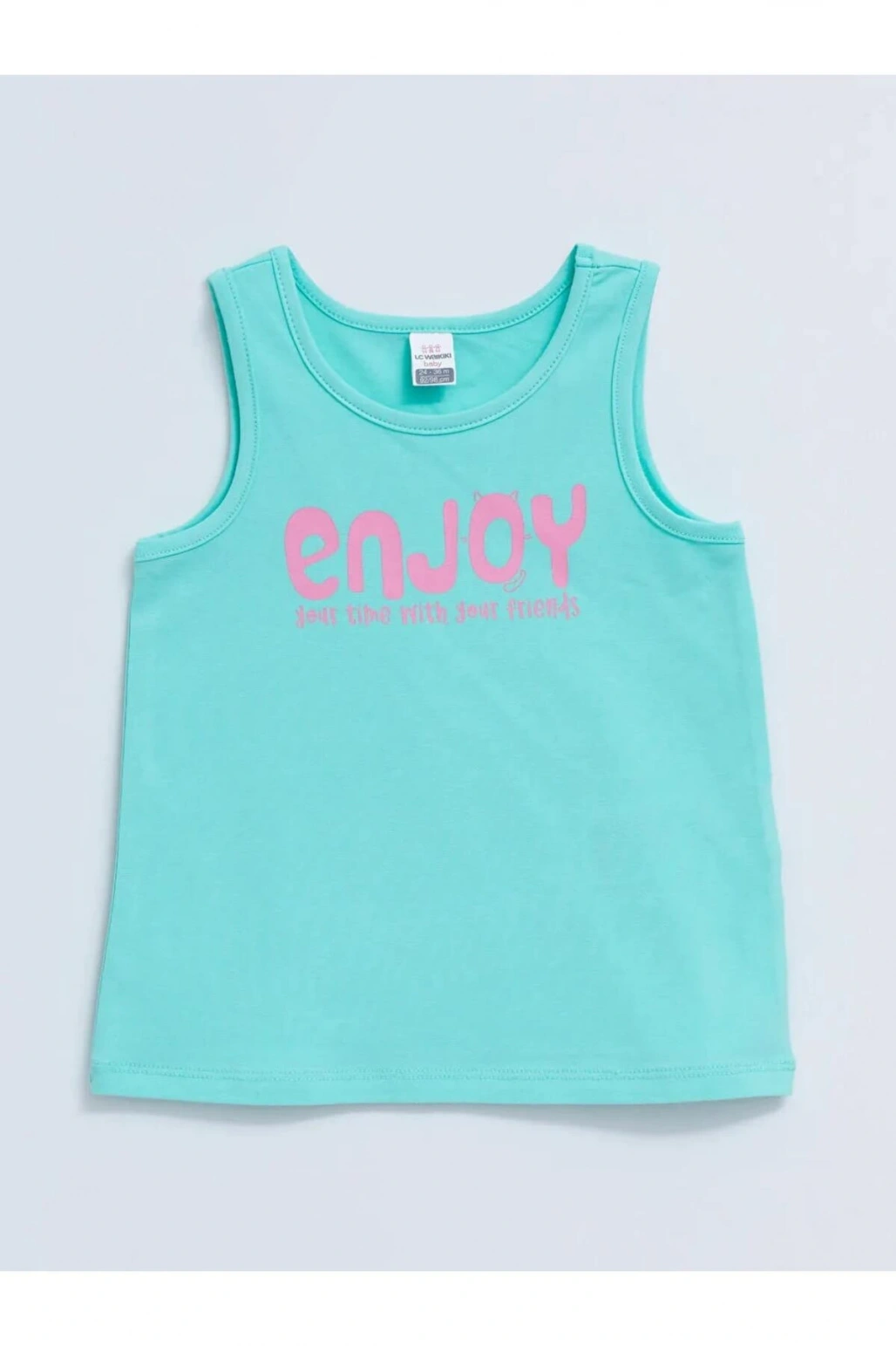 LCW baby Turkuaz Bisiklet Yaka Baskılı Kız Bebek Atlet