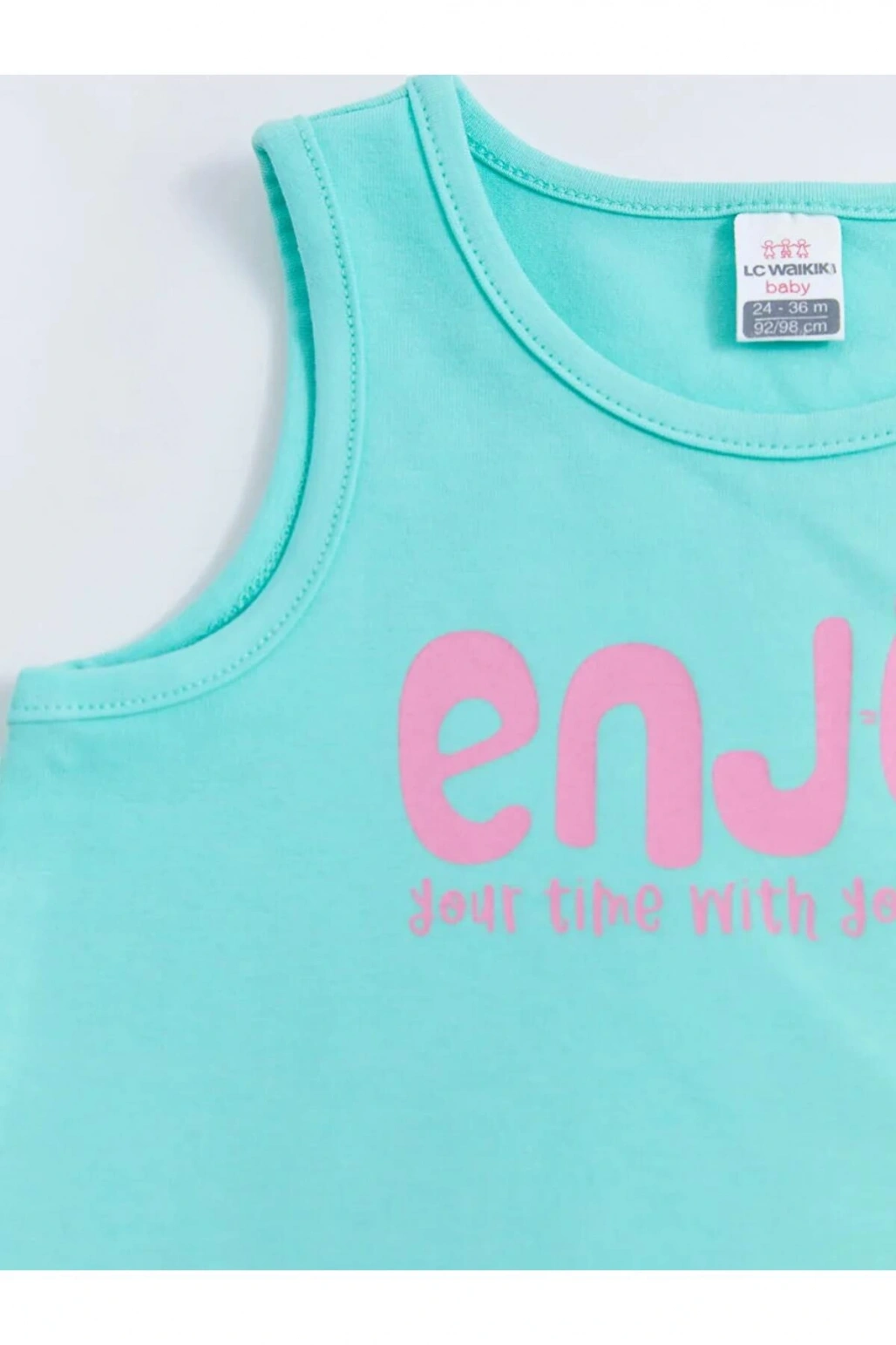 LCW baby Turkuaz Bisiklet Yaka Baskılı Kız Bebek Atlet
