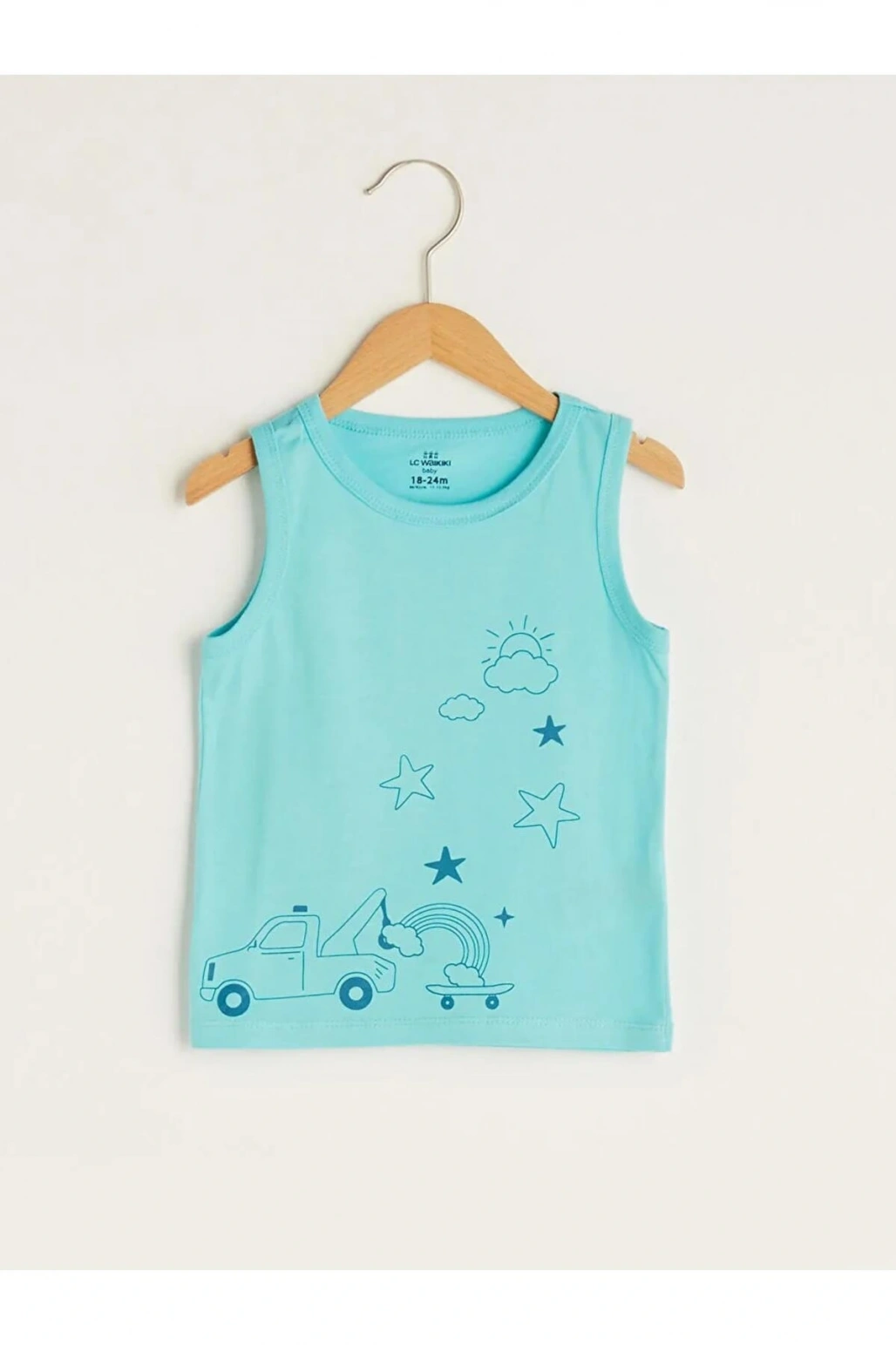 LCW baby Turkuaz Bisiklet Yaka Baskılı Pamuklu Erkek Bebek Atlet