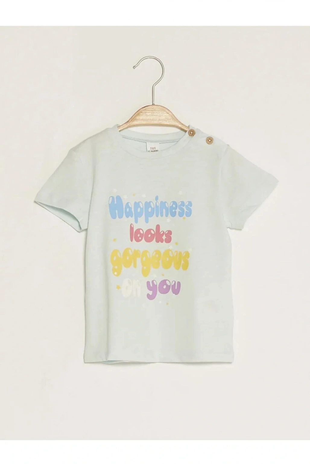 LCW baby Turkuaz Bisiklet Yaka Kısa Kol Baskılı Kız Bebek Tişört