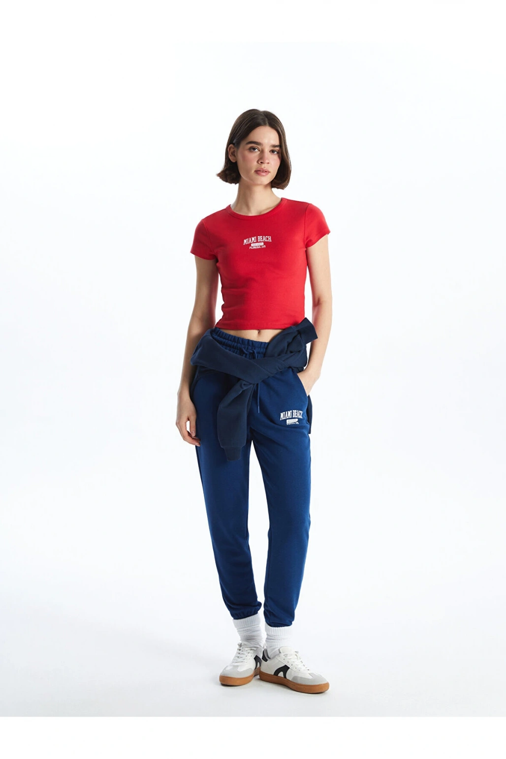 LCW Bisiklet Yaka Baskılı Kısa Kollu Kadın Tişört