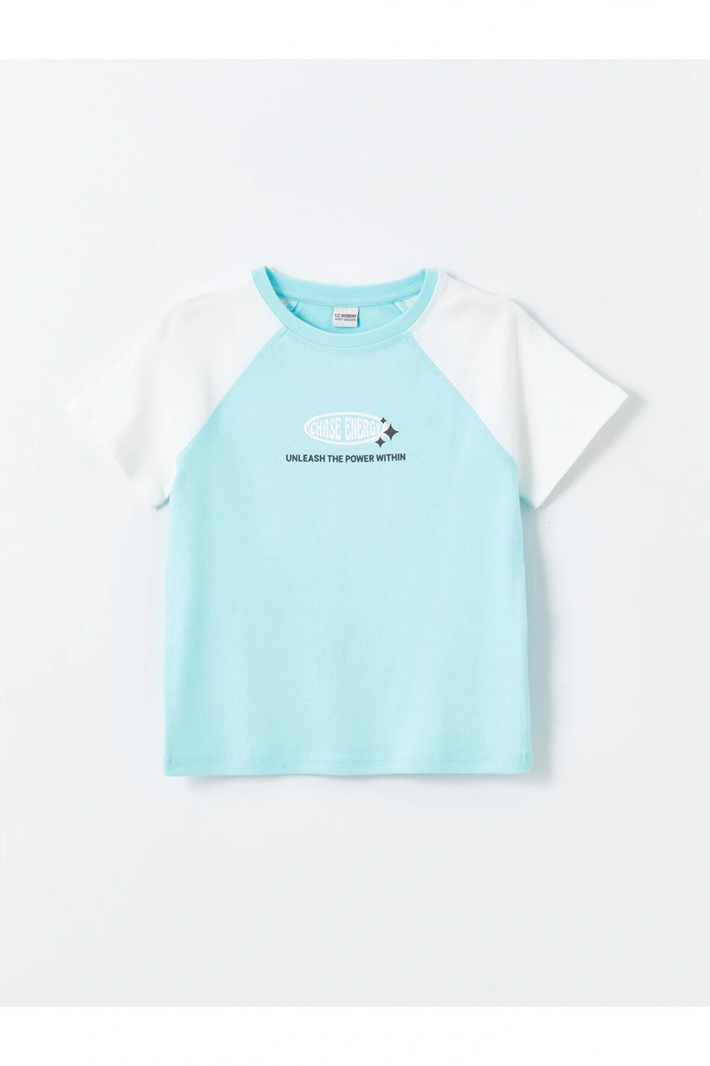 LCW Bisiklet Yaka Baskılı Kısa Kollu Kız Çocuk Crop Tişört