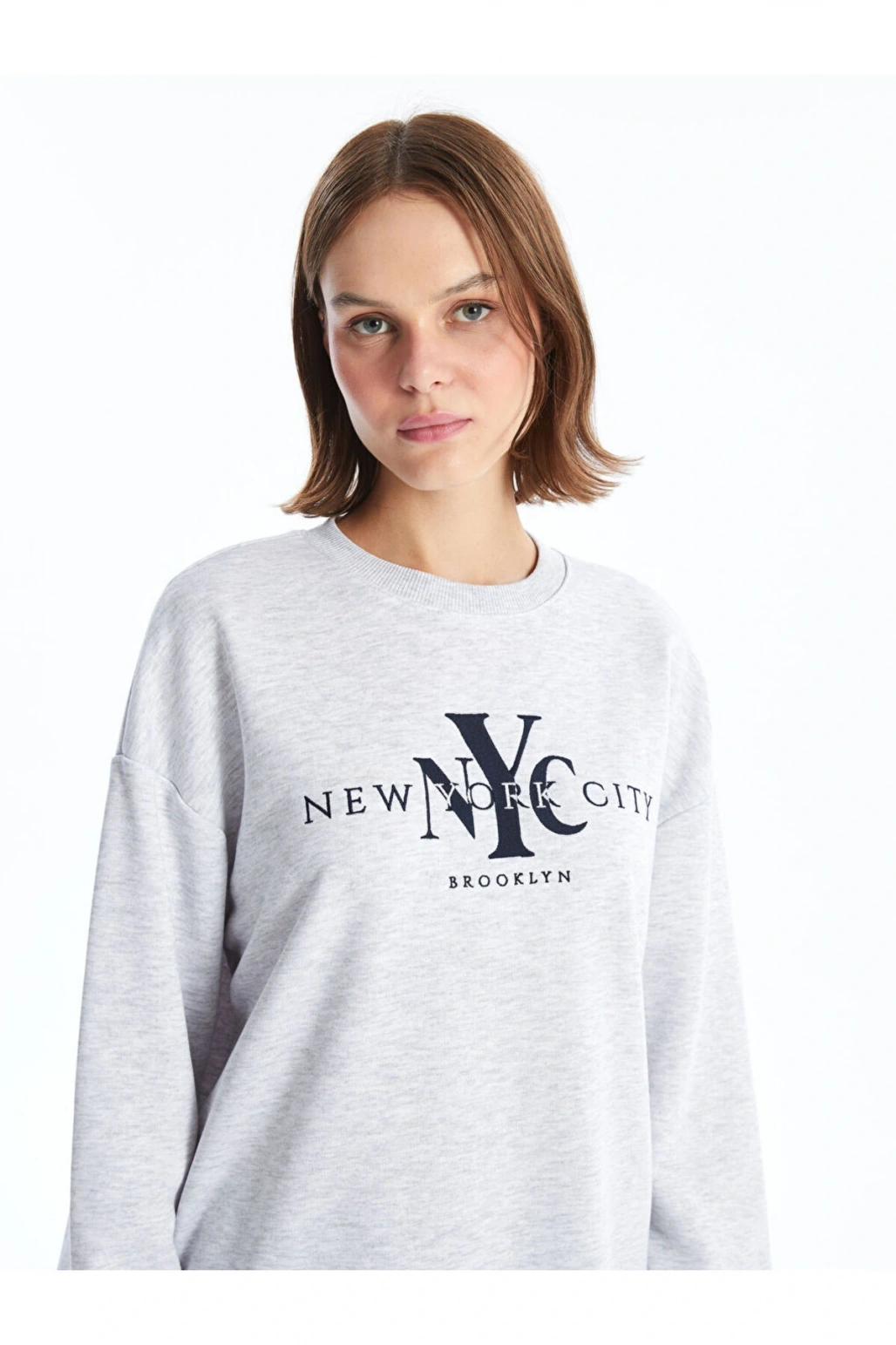 LCW Bisiklet Yaka Baskılı Oversize Kadın Sweatshirt