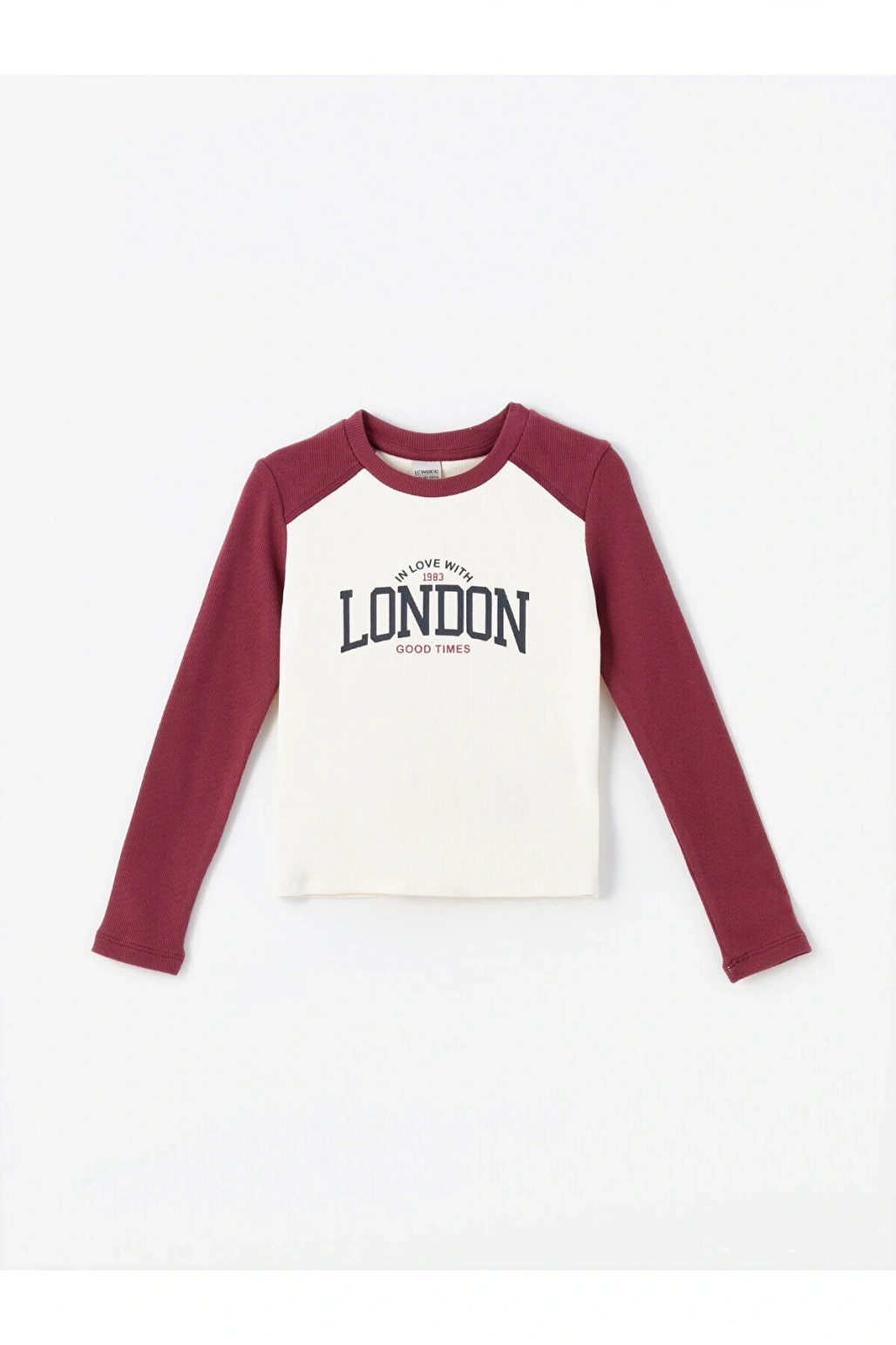 LCW Bisiklet Yaka Baskılı Uzun Kollu Kız Çocuk Tişört