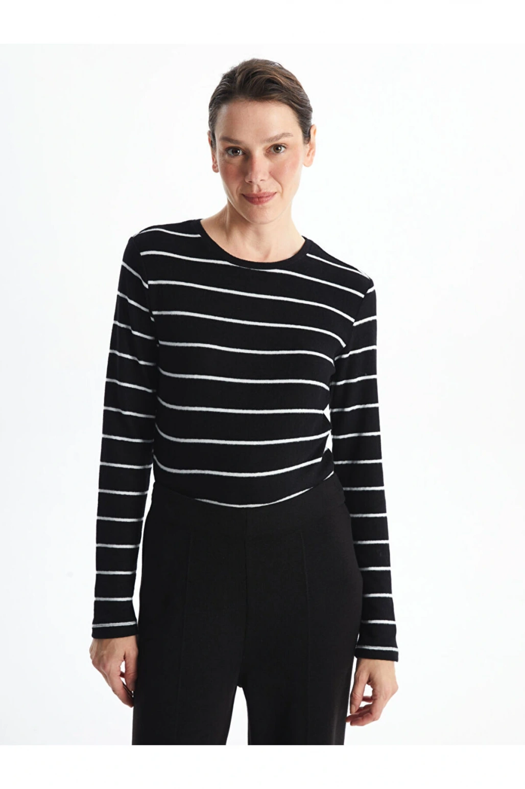 LCW Bisiklet Yaka Çizgili Kadın Tişört