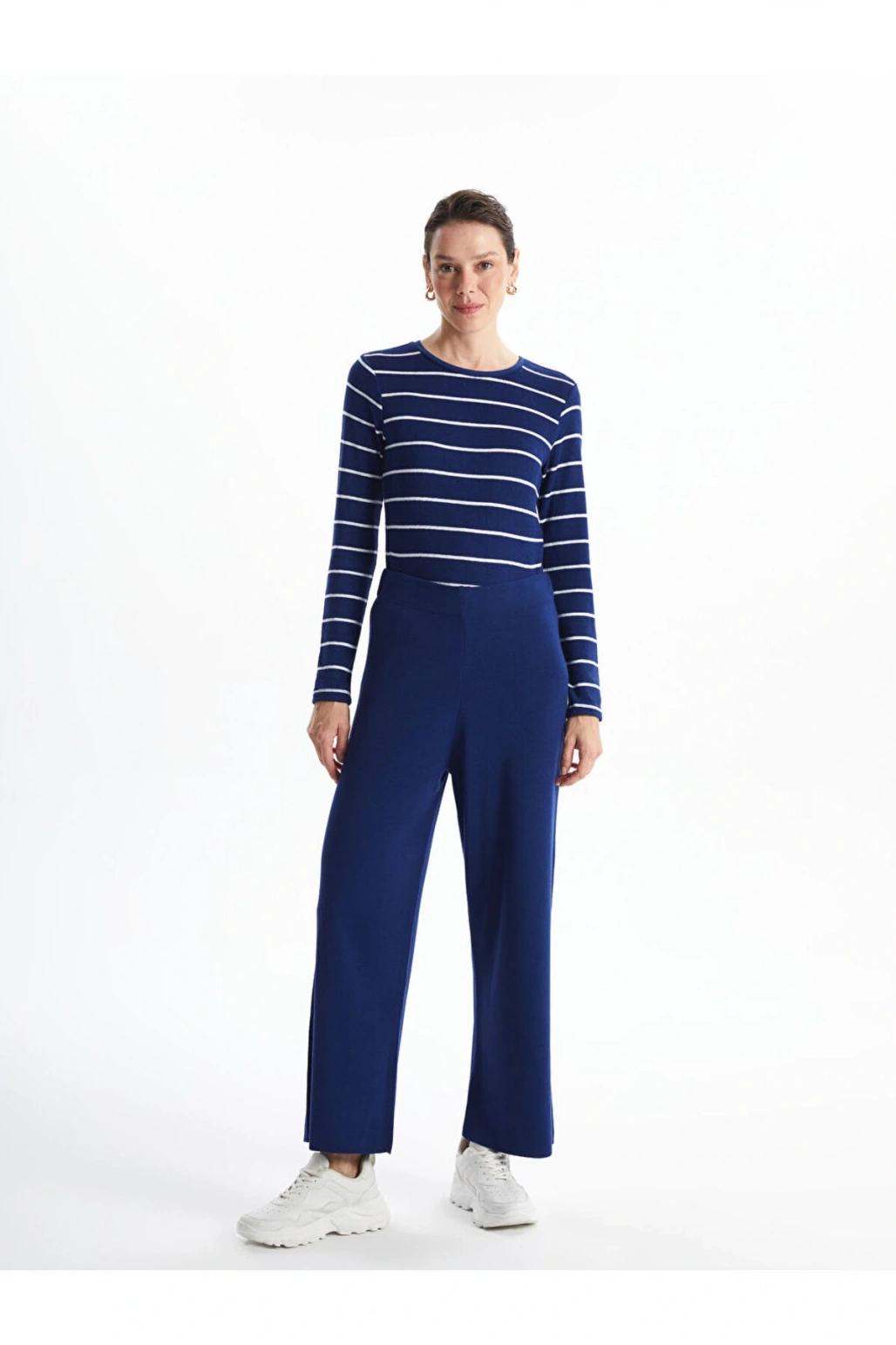 LCW Bisiklet Yaka Çizgili Kadın Tişört