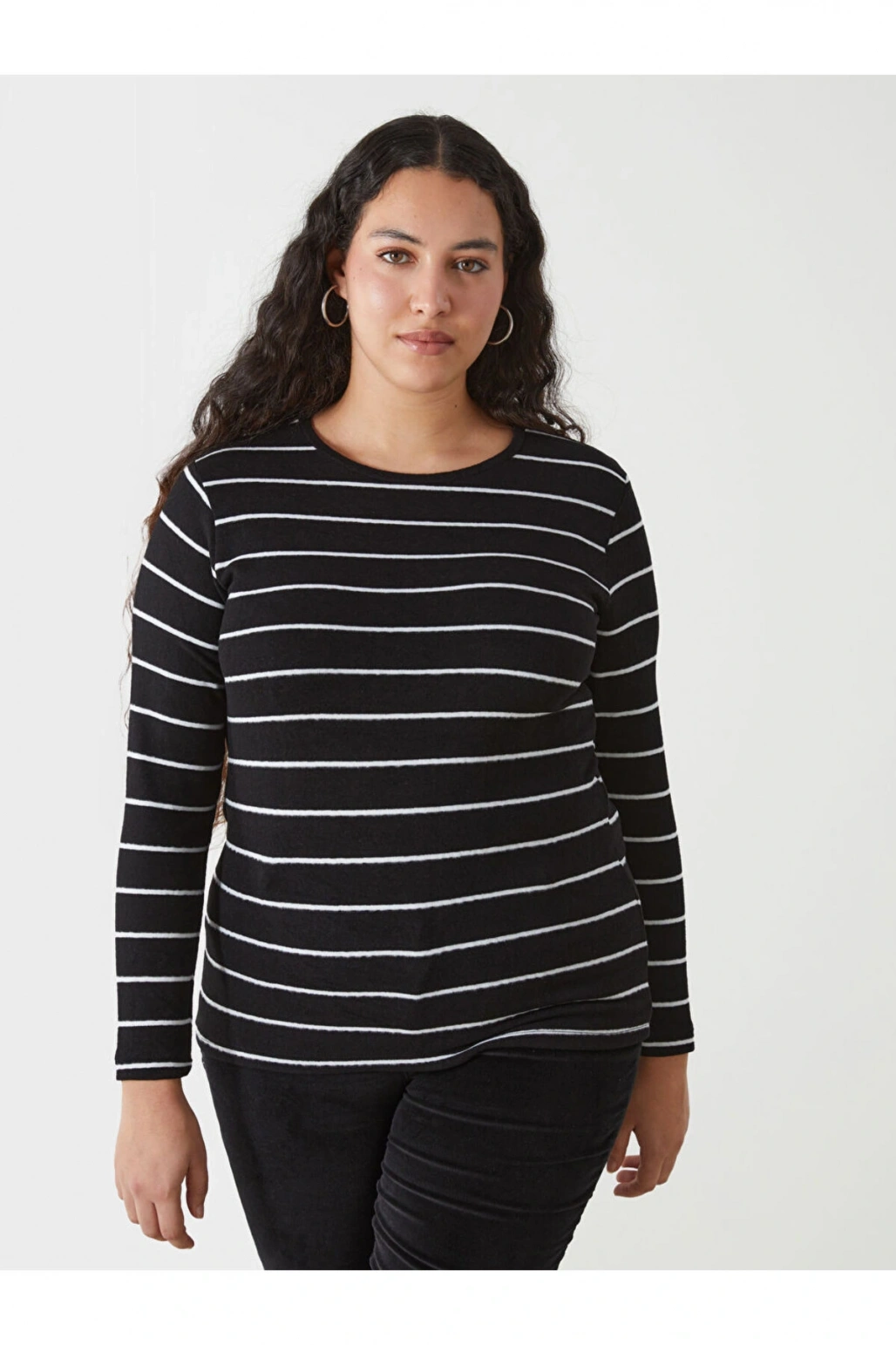 LCW Bisiklet Yaka Çizgili Kadın Tişört