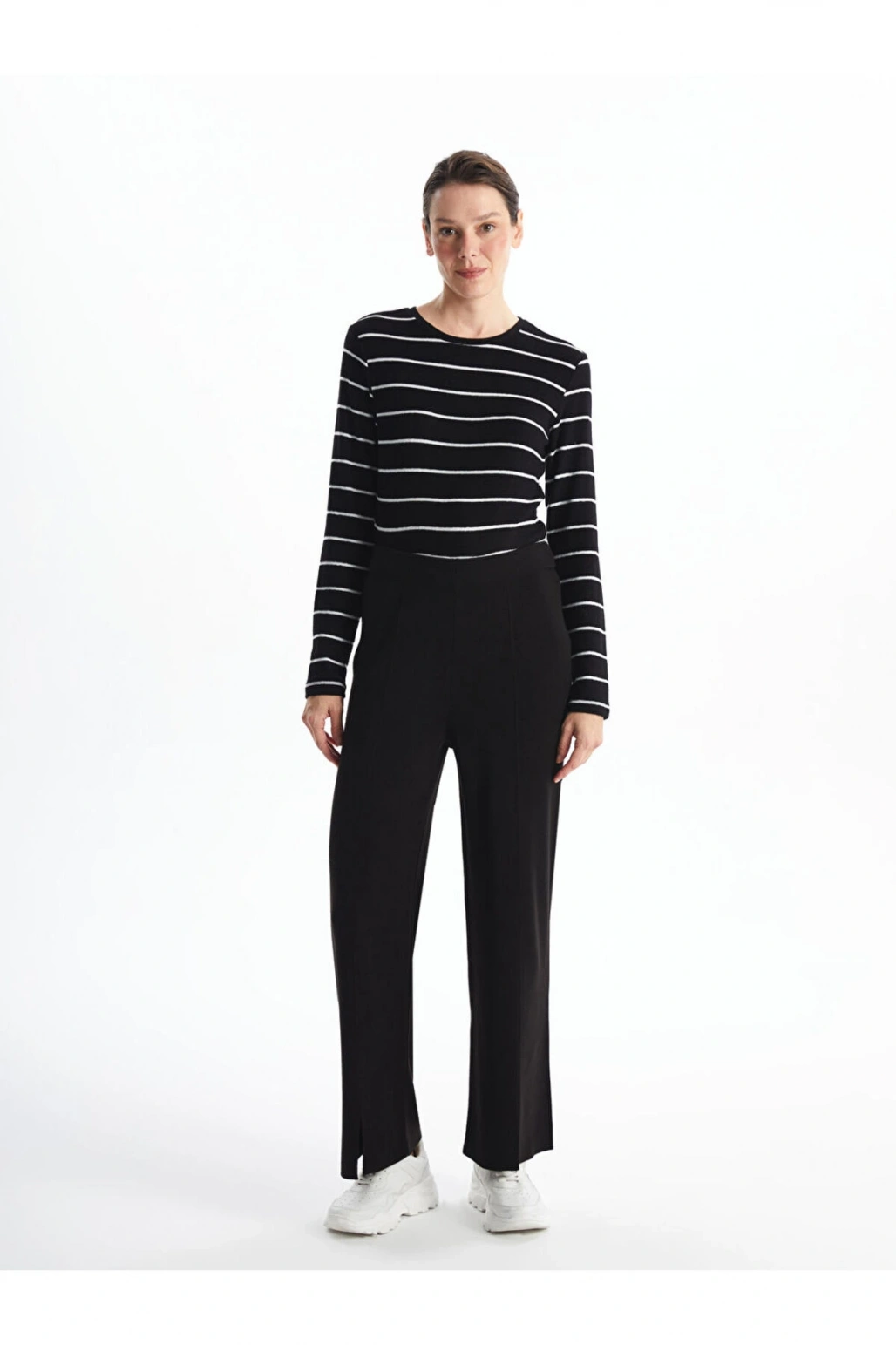 LCW Bisiklet Yaka Çizgili Kadın Tişört