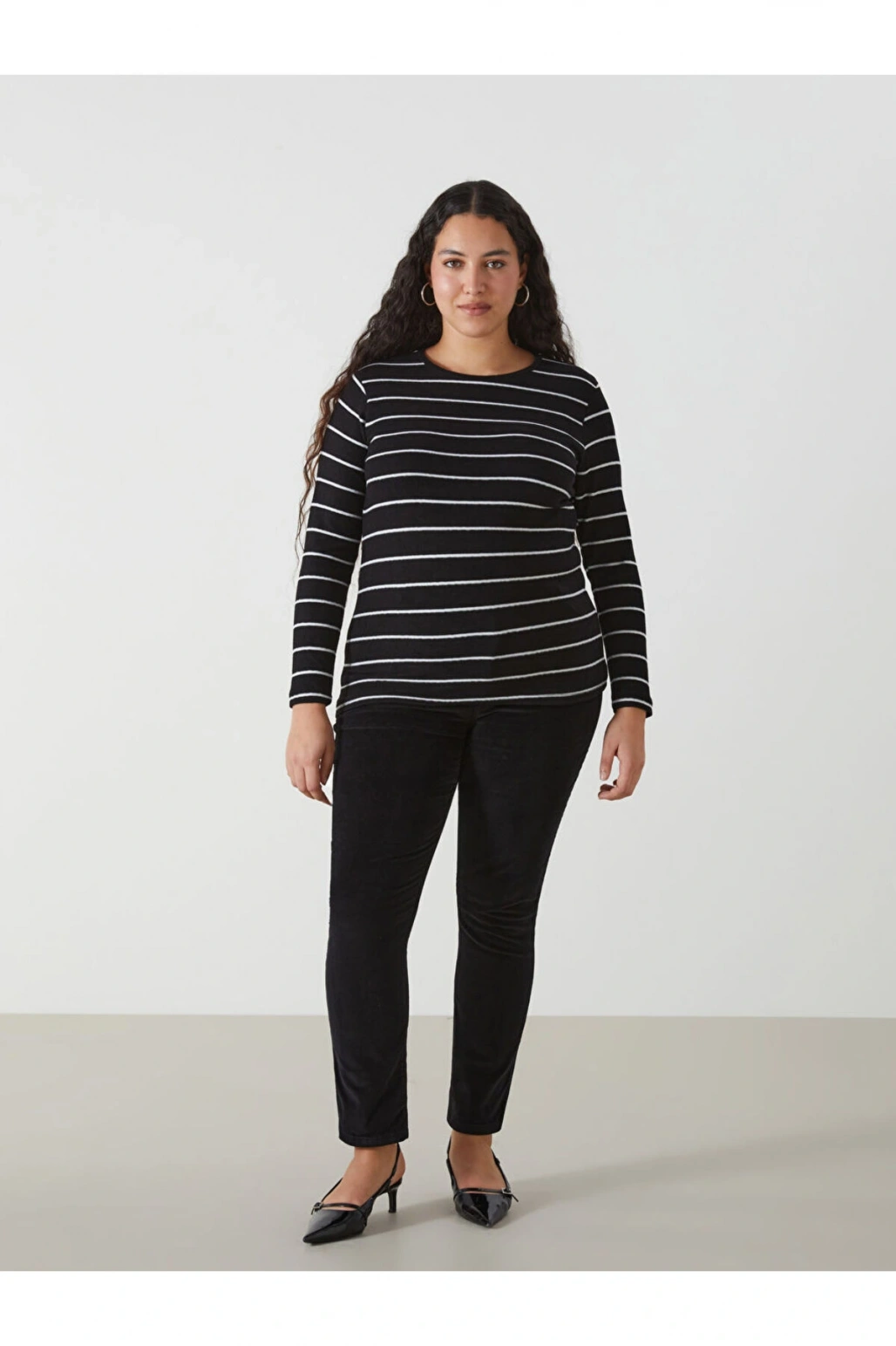 LCW Bisiklet Yaka Çizgili Kadın Tişört
