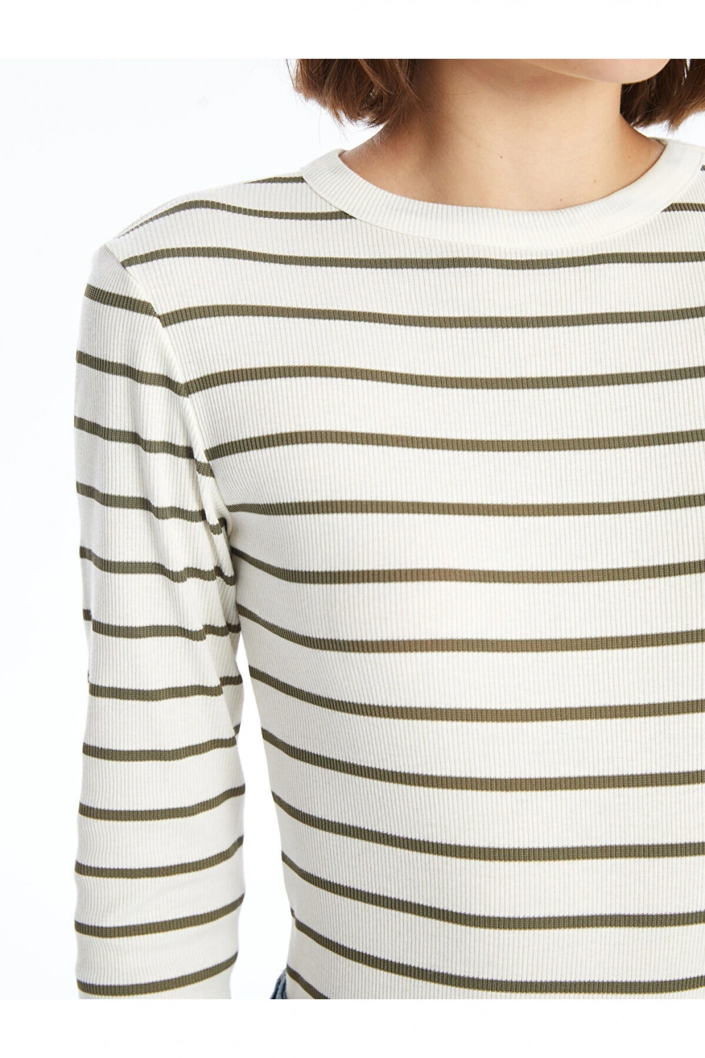 LCW Bisiklet Yaka Çizgili Uzun Kollu Kadın Body