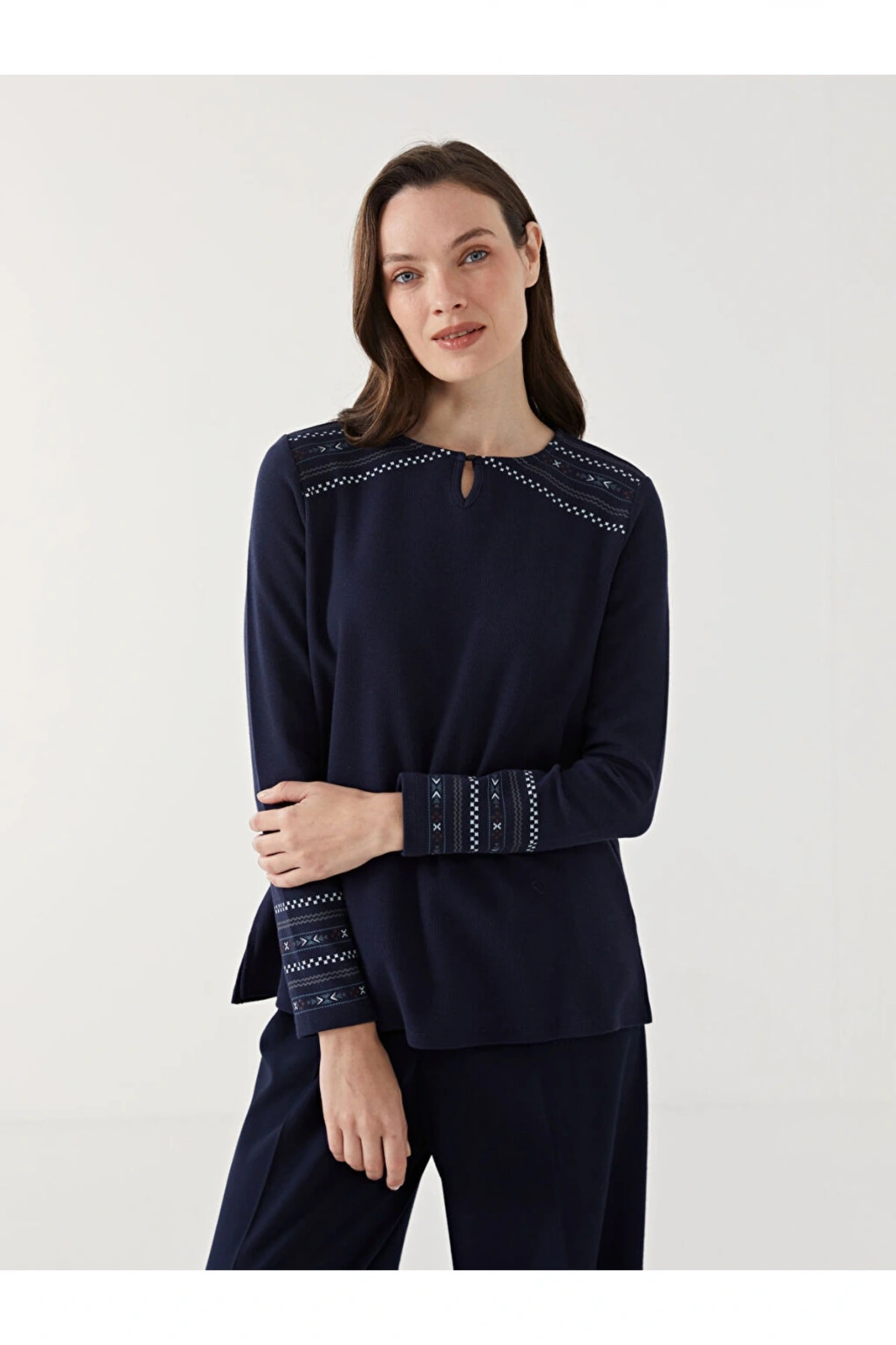 LCW Bisiklet Yaka Desenli Kadın Bluz